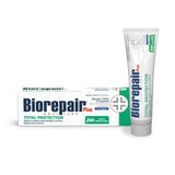 Biorepair Total Protection Plus: tube avant, dentifrice reminéralisant sans fluorure.