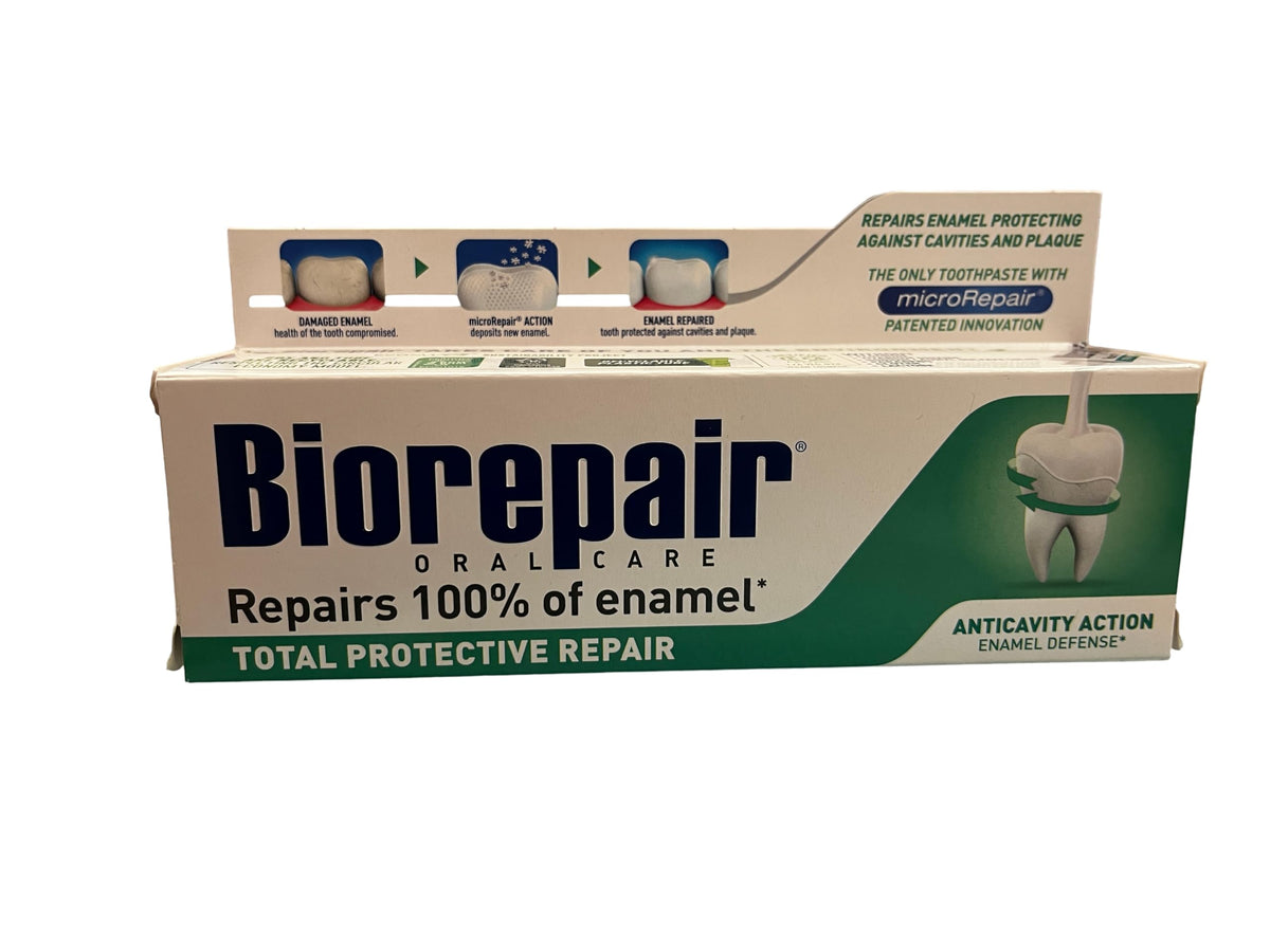Biorepair dentifrice protection totale — tube protégeant l'émail et réduisant la plaque.