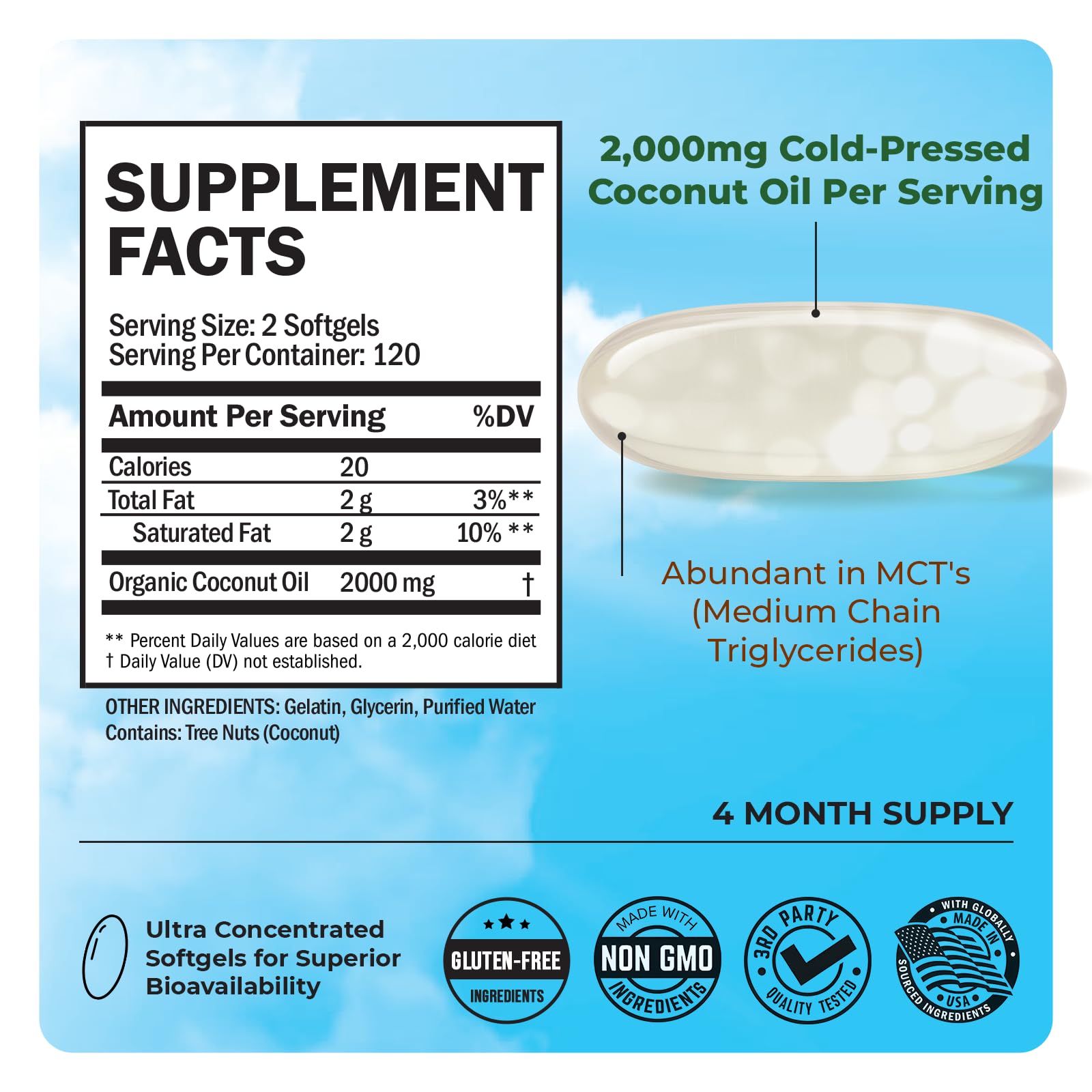 BioSchwartz packaging 240 gélules huile coco, format pratique pour usage quotidien.