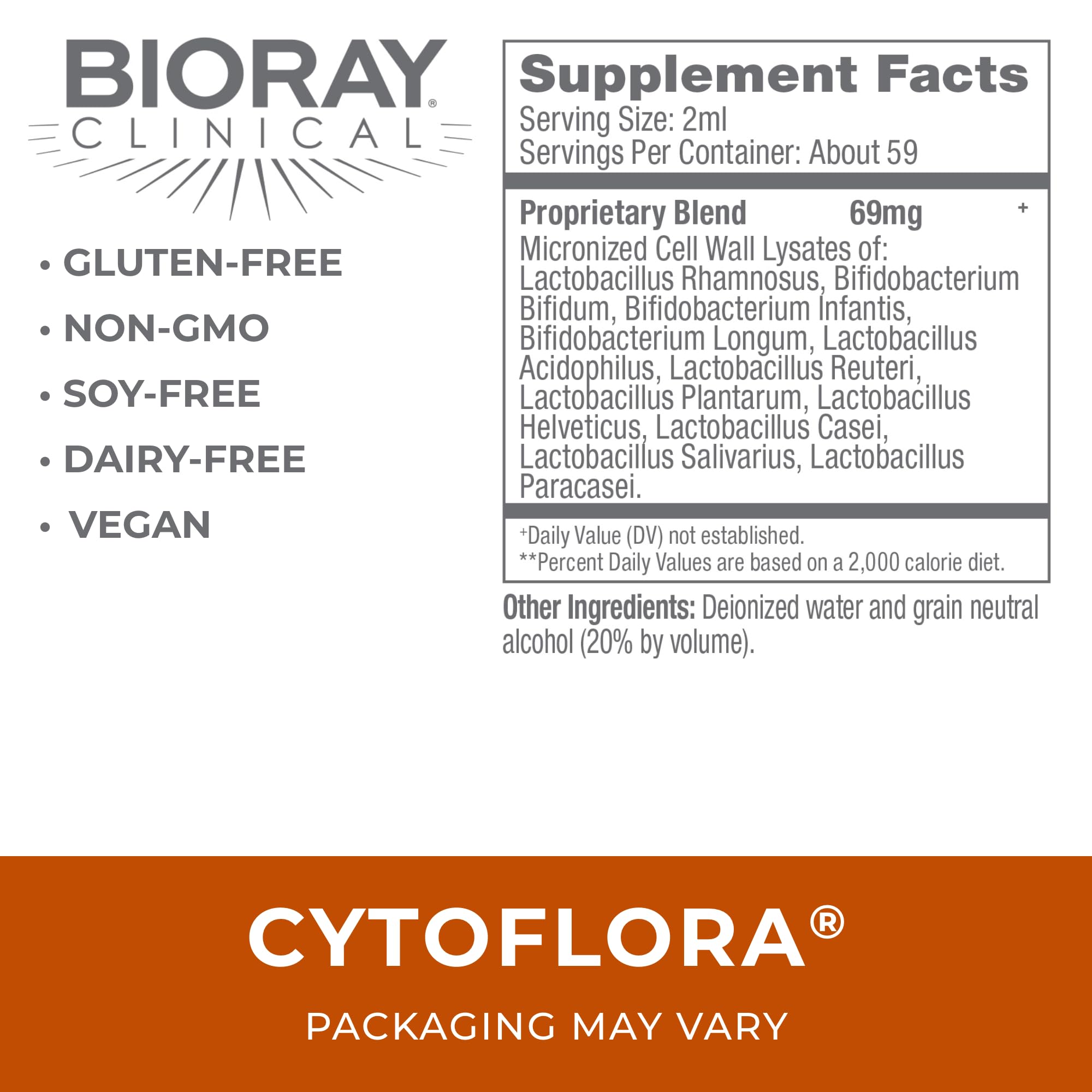 BIORAY CytoFlora, gouttes dosage, prise à jeun pour soutenir l'immunité et le bien-être intestinal.
