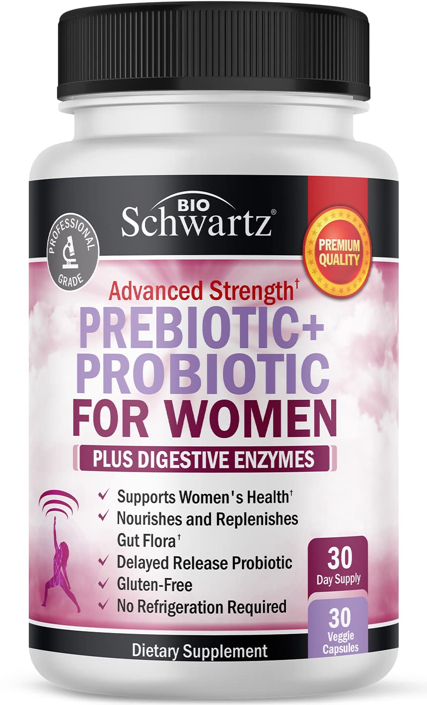 BioSchwartz prébiotiques-probiotiques pour femmes — bouteille, soutien digestif quotidien.