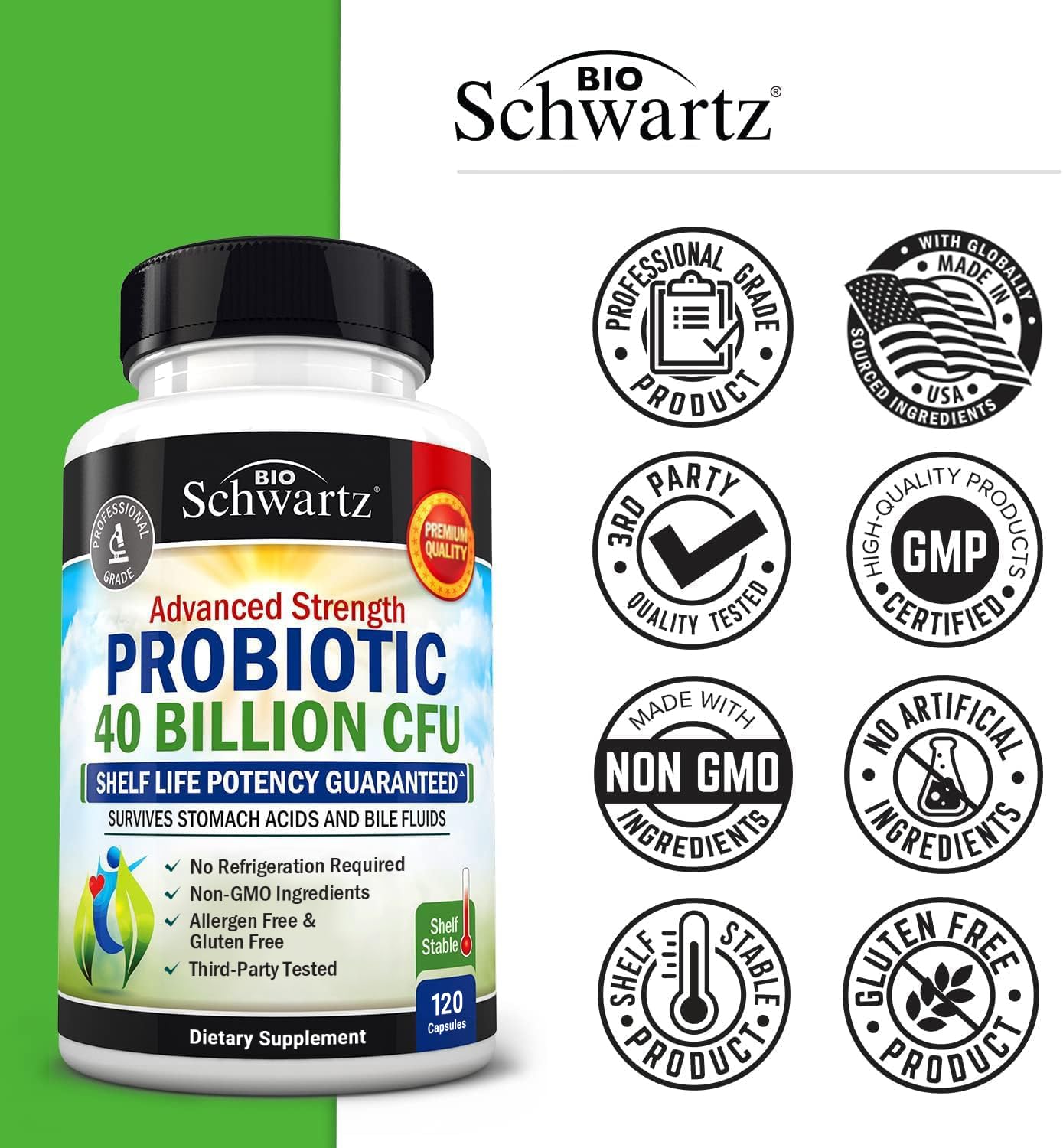 BioSchwartz Daily Probiotic, emballage clair et informations faciles.