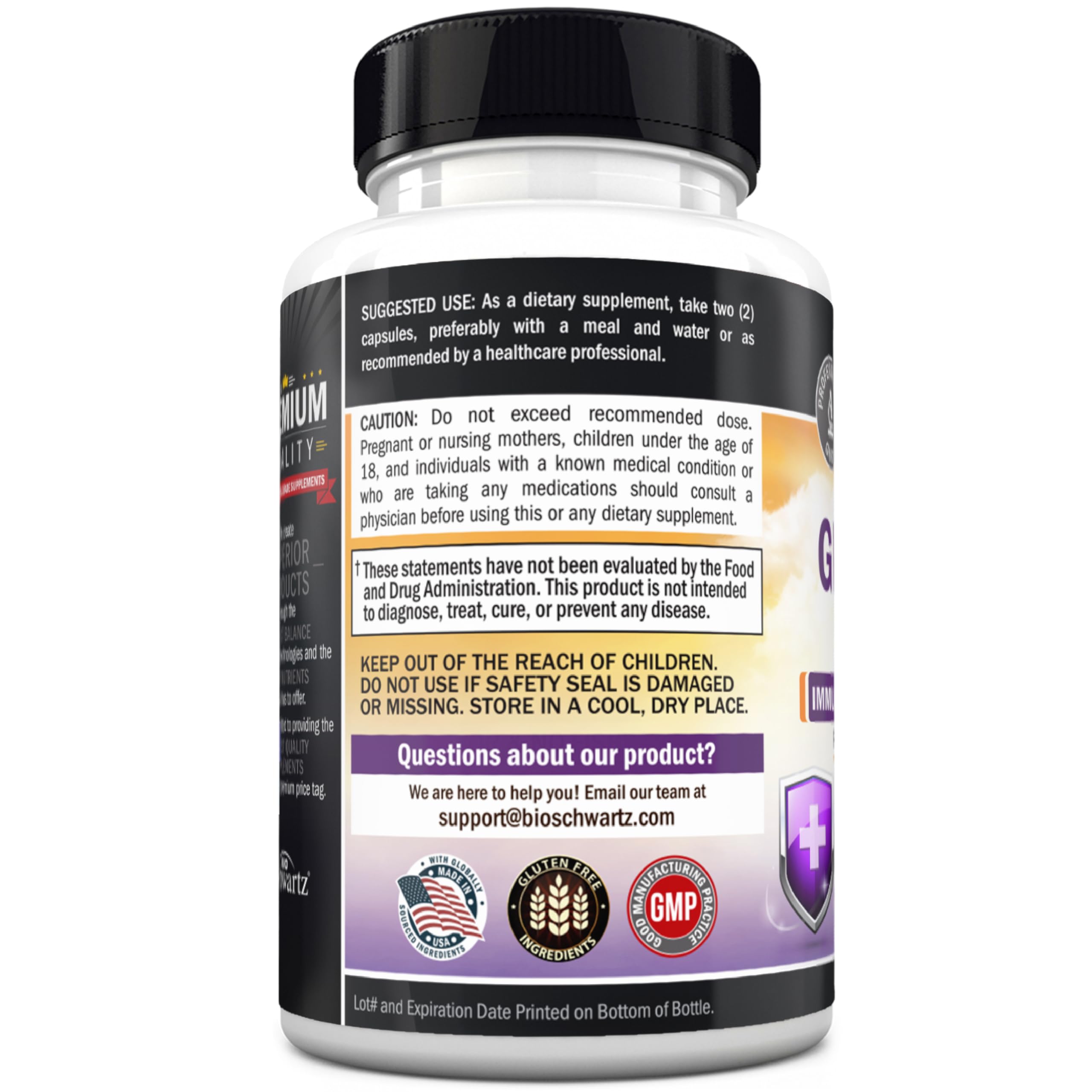 BioSchwartz Glutathione – étiquette lisible, emballage clair pour l’usage quotidien