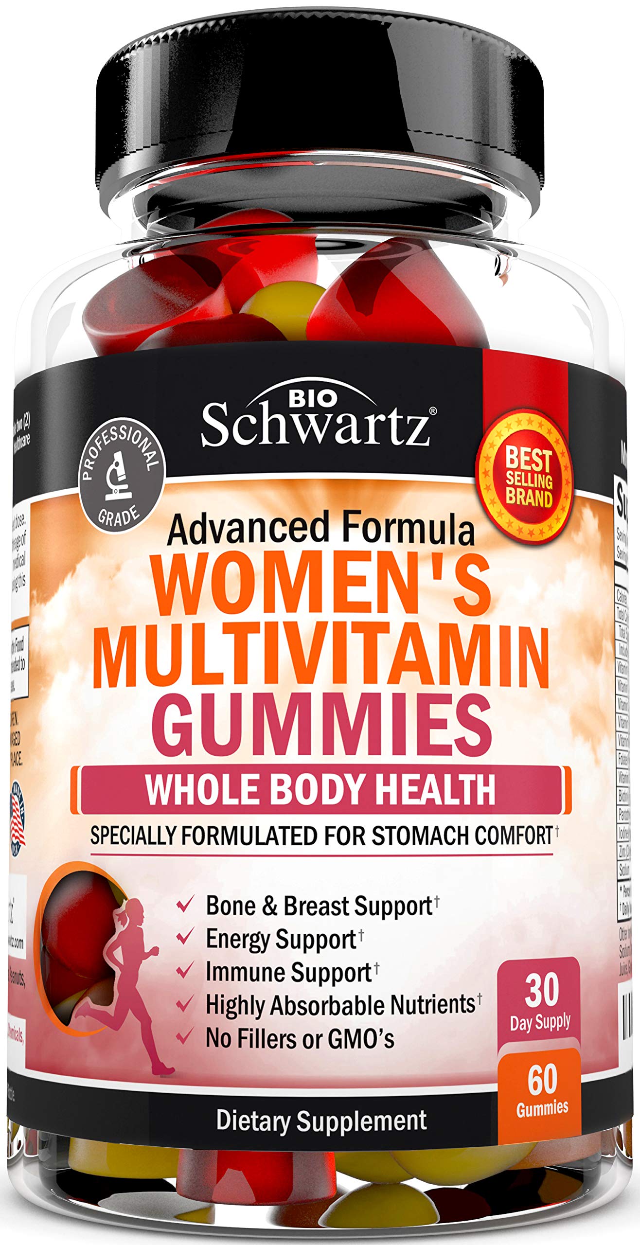 BioSchwartz gommes multivitamines femme en bouteille, soutien général et routine bien-être.