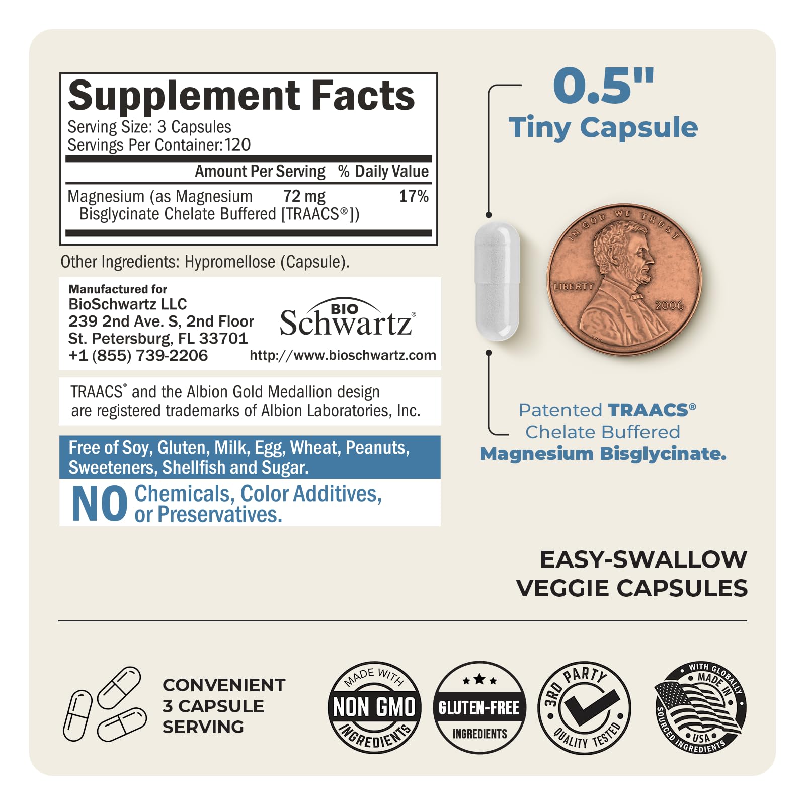 BioSchwartz Magnésium Bisglycinate, complément de haute biodisponibilité et sécurité.