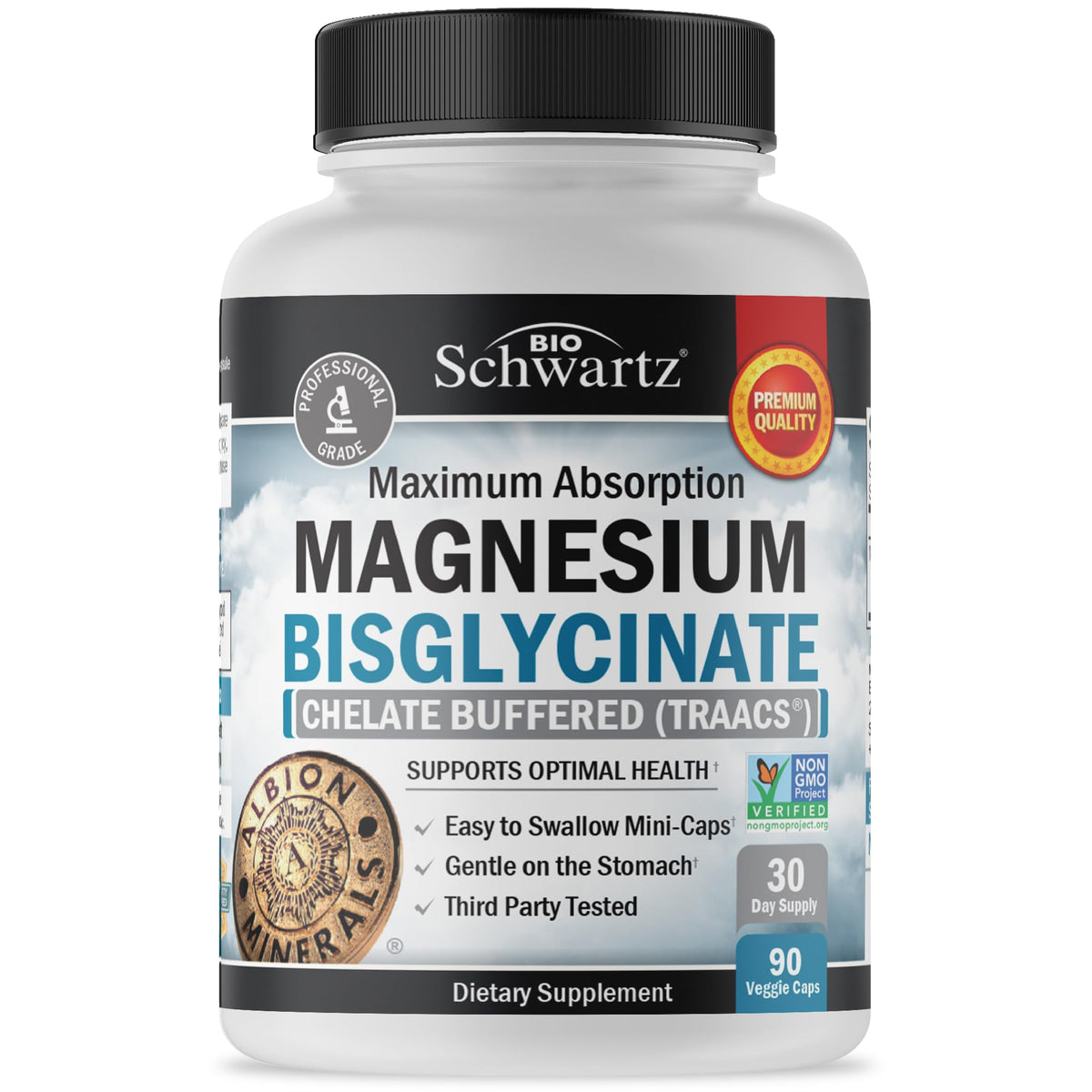BioSchwartz magnésium bisglycinate – bouteille, gélules faciles à avaler pour une routine quotidienne