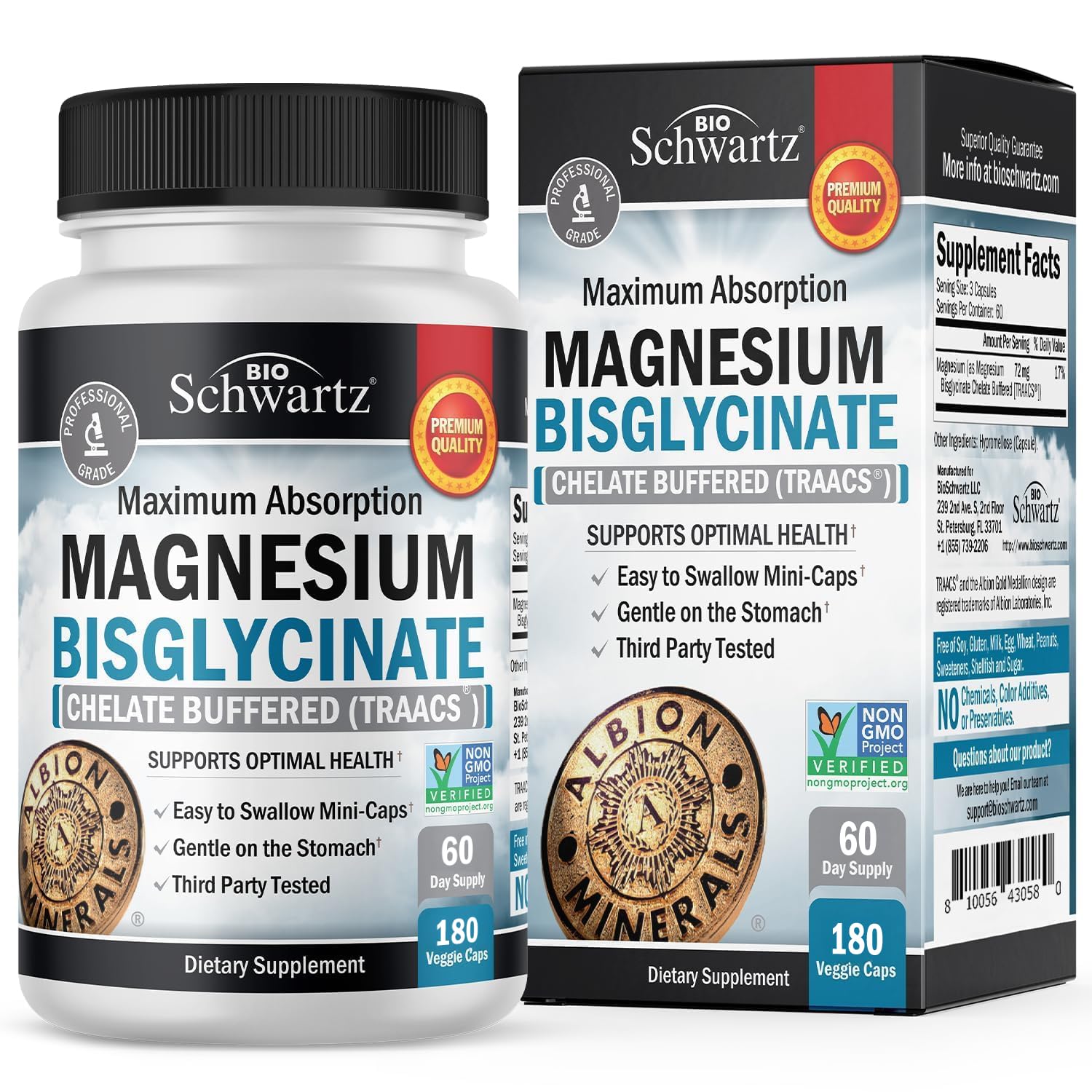 BioSchwartz Magnésium bisglycinate capsules mini faciles a avaler pour prise quotidienne