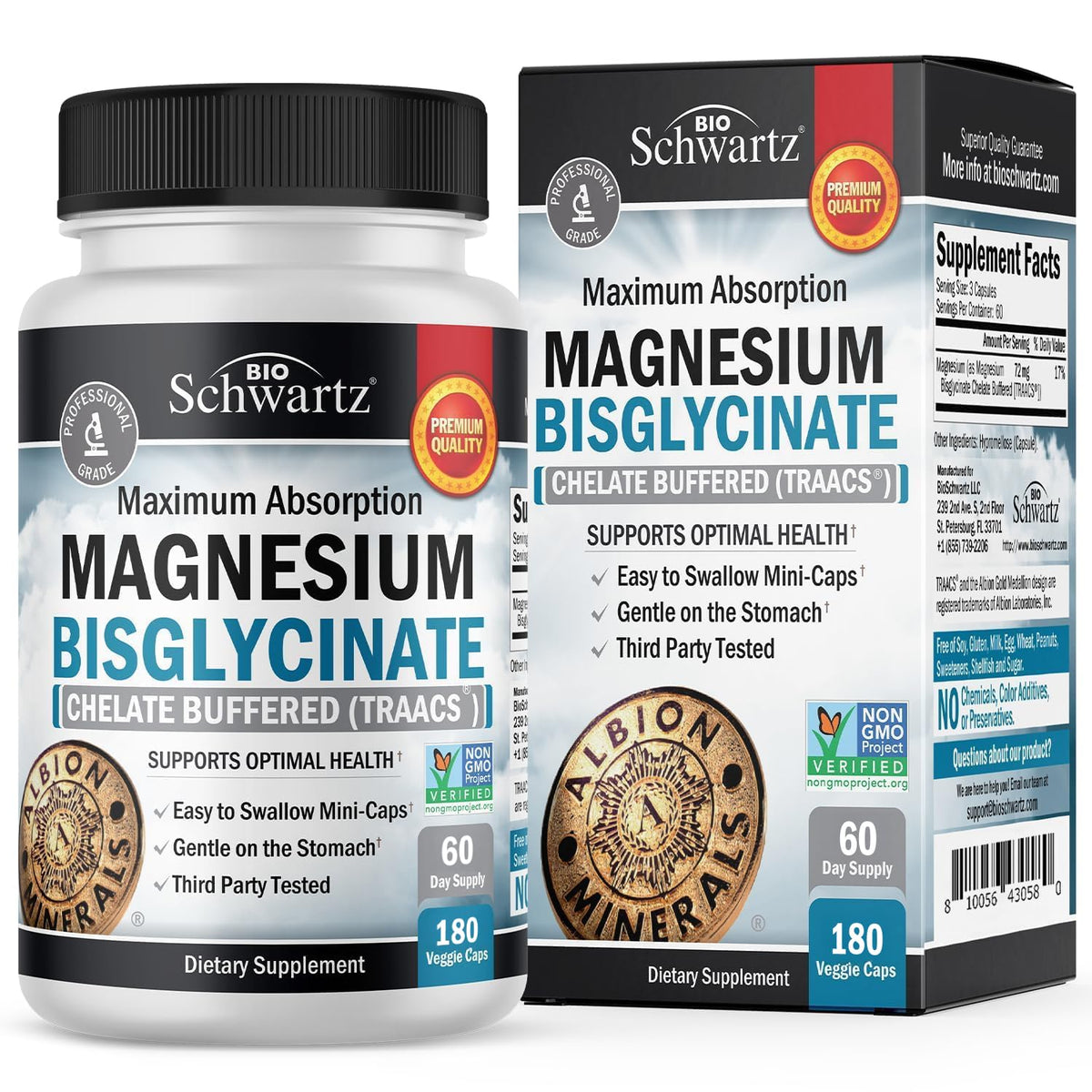 BioSchwartz Magnésium bisglycinate capsules mini faciles a avaler pour prise quotidienne