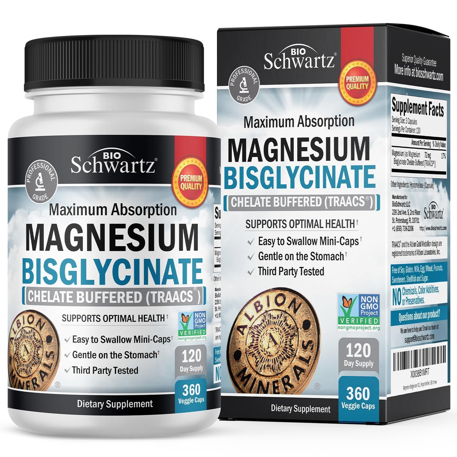 BioSchwartz Magnésium Bisglycinate, mini-capsules faciles à avaler pour un usage quotidien.