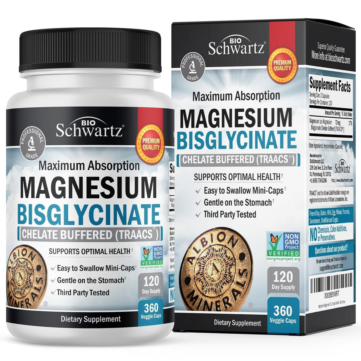 BioSchwartz Magnésium Bisglycinate, mini-capsules faciles à avaler pour un usage quotidien.