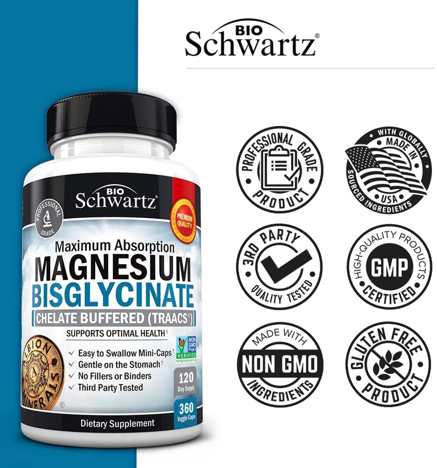 BioSchwartz Magnésium Bisglycinate, usage quotidien simple et efficace.