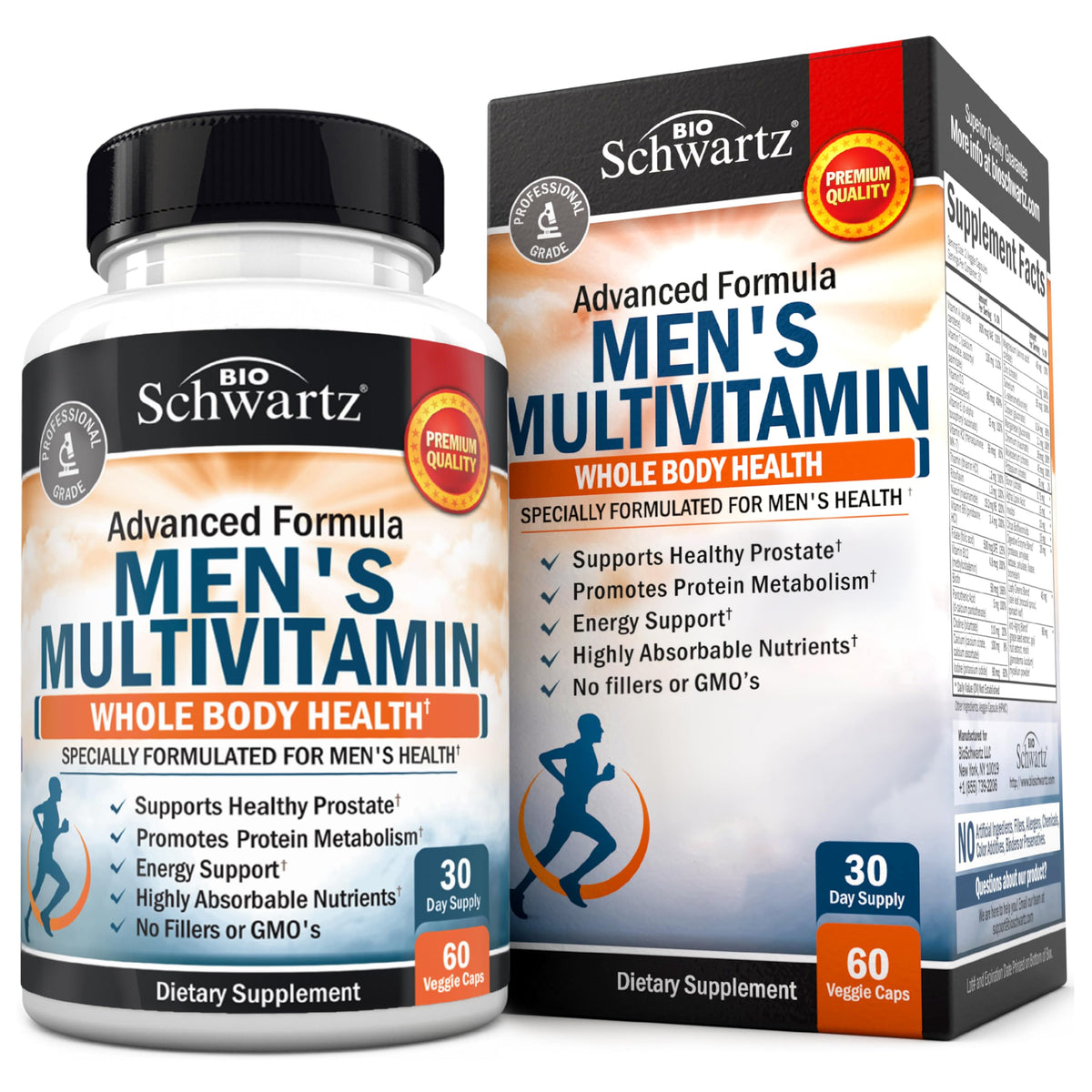 BioSchwartz Multivitamine Homme - bouteille: soutien énergie quotidien et concentration.