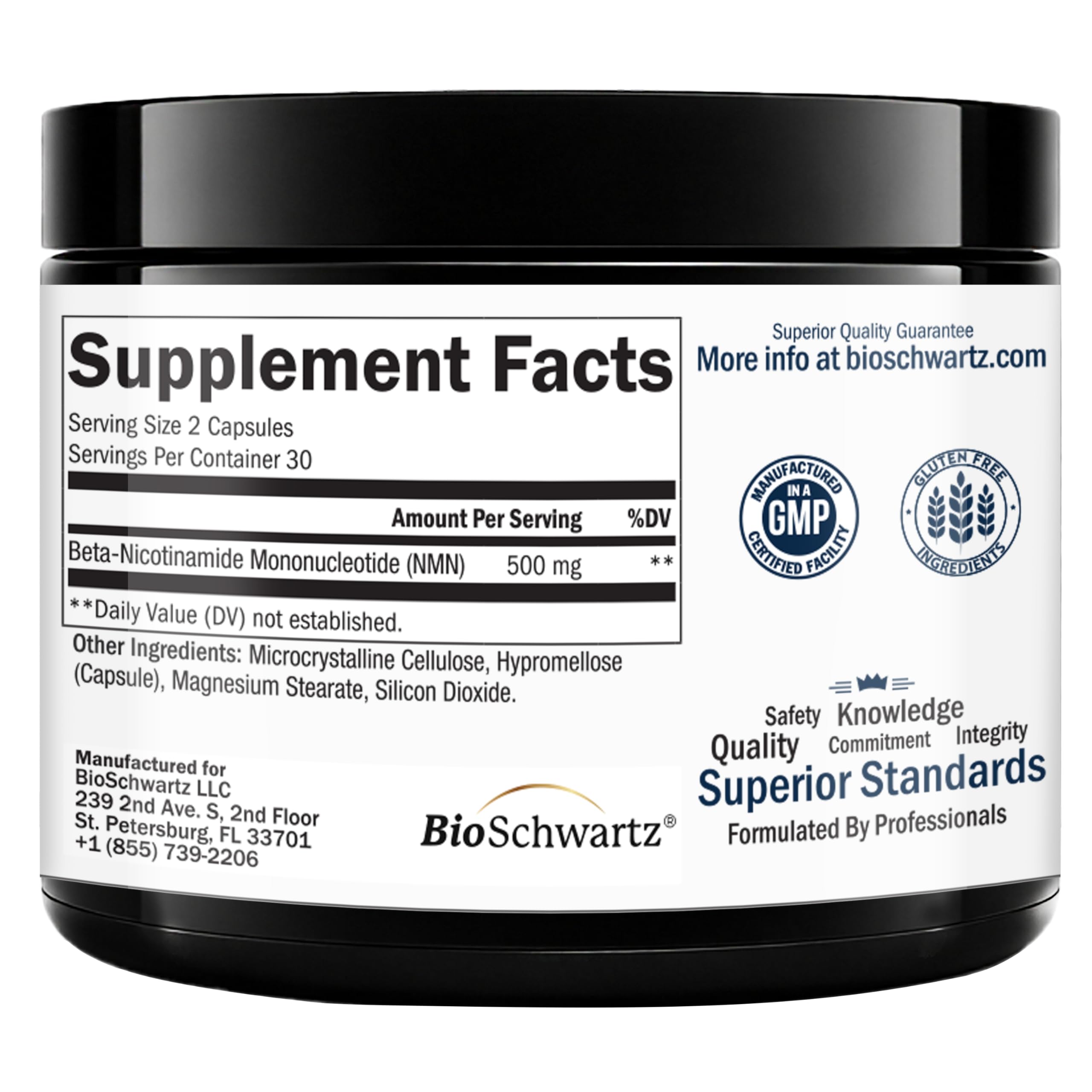 Ingrédients sources mondiales pour une formulation premium BioSchwartz NMN.