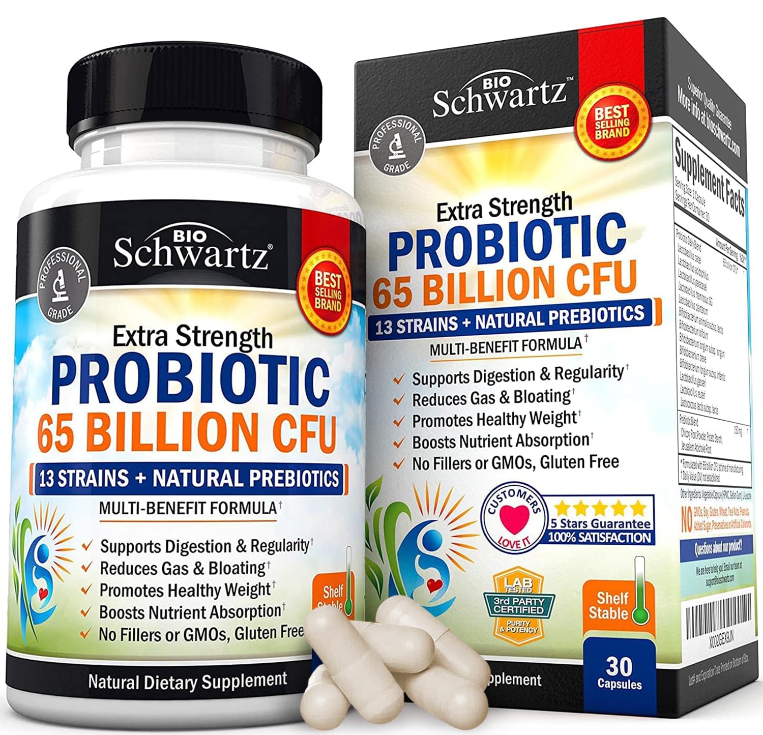 BioSchwartz Probiotiques 65 milliards – gelules pack: soutien digestif potentiel