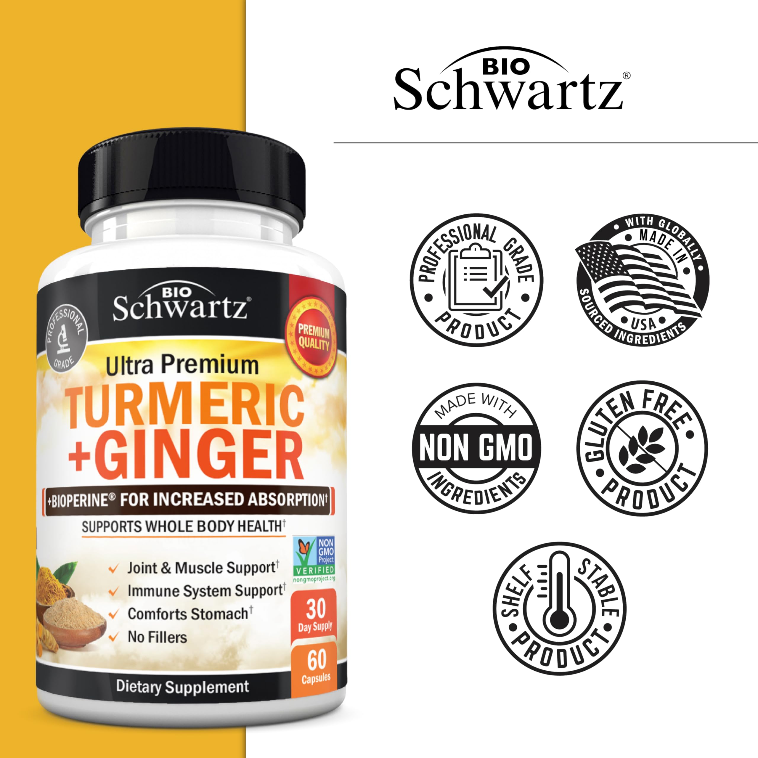 BioSchwartz Turmeric Curcumin Ginger – utilisation quotidienne pour le confort général