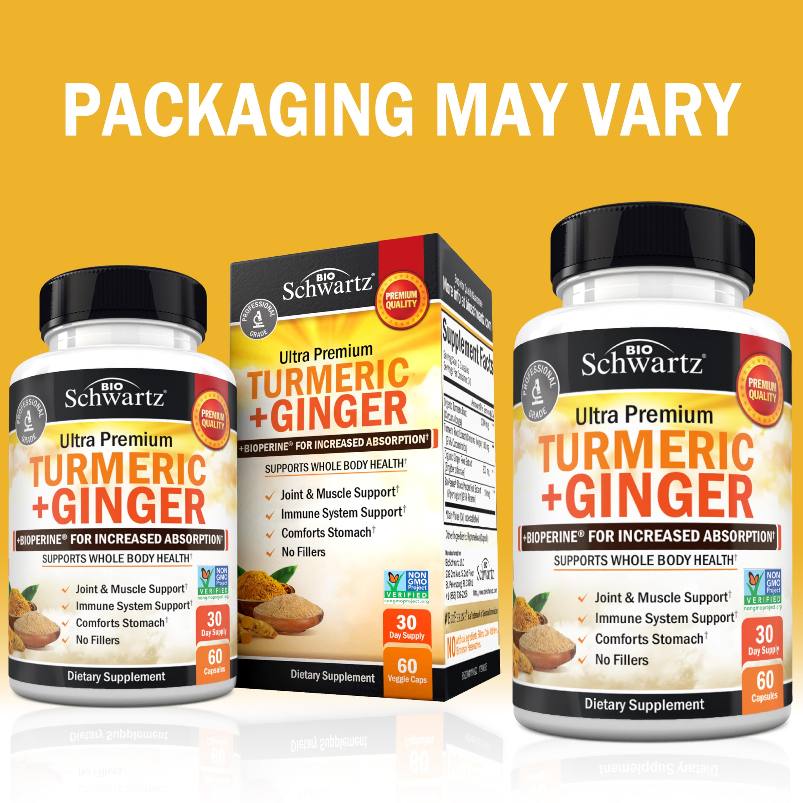 BioSchwartz Turmeric Curcumin Ginger – étiquette claire des ingrédients naturels