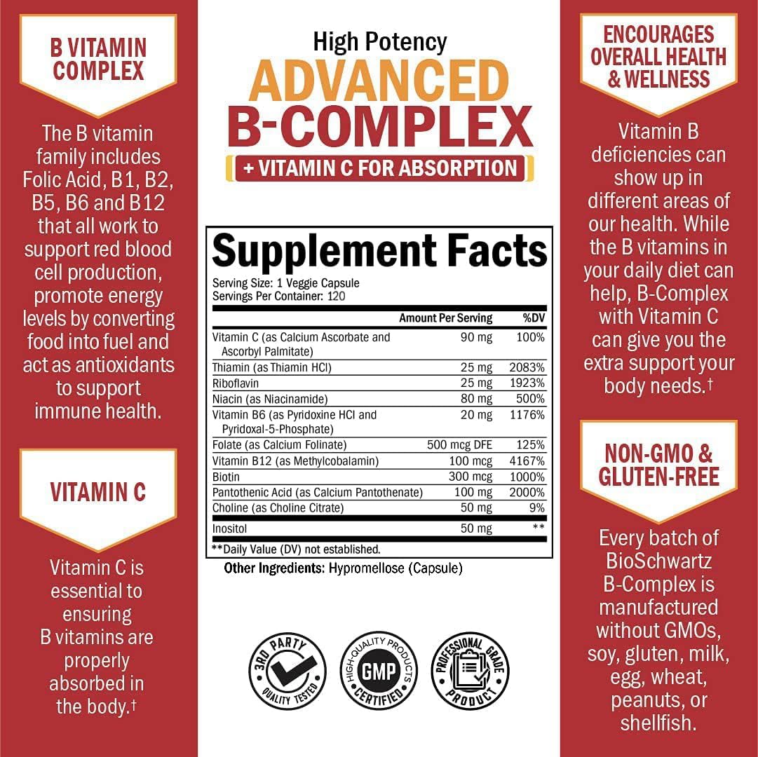 BioSchwartz Vitamine B Complexe acide folique soutient le métabolisme et le bien-être quotidien