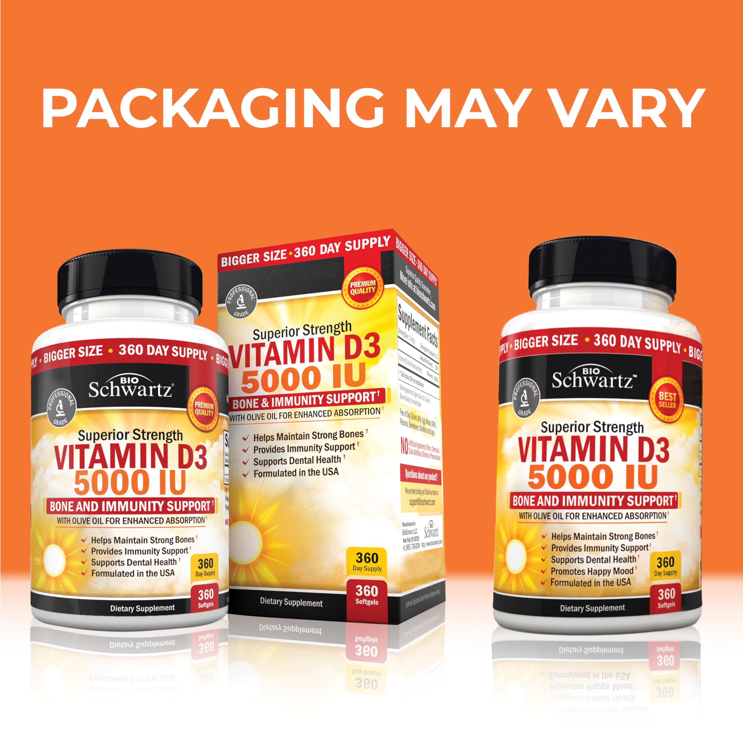 Capsules BioSchwartz Vitamin D3 360 dans bouteille