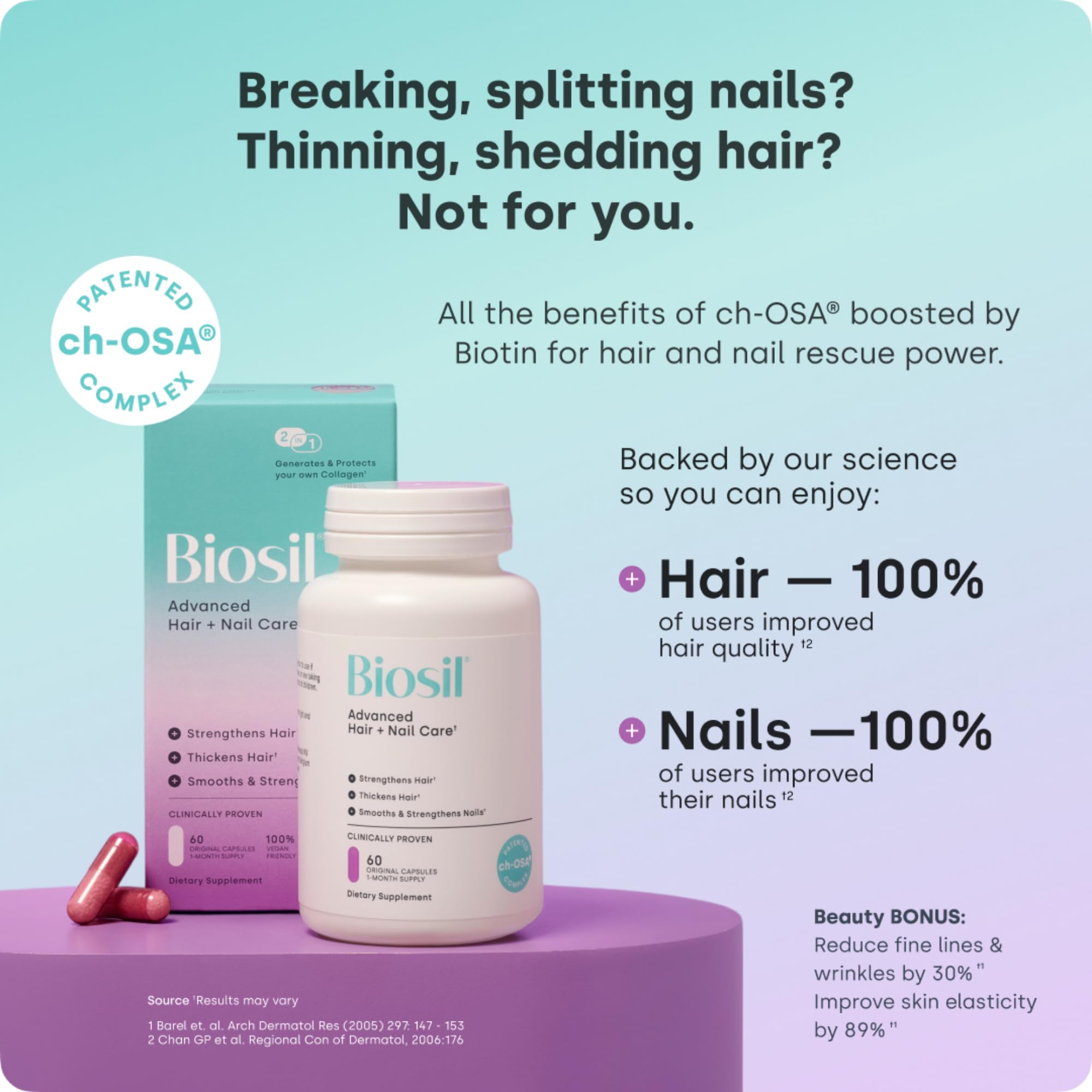 Biosil – bouteille et étiquette visibles, packaging clair pour cheveux et ongles
