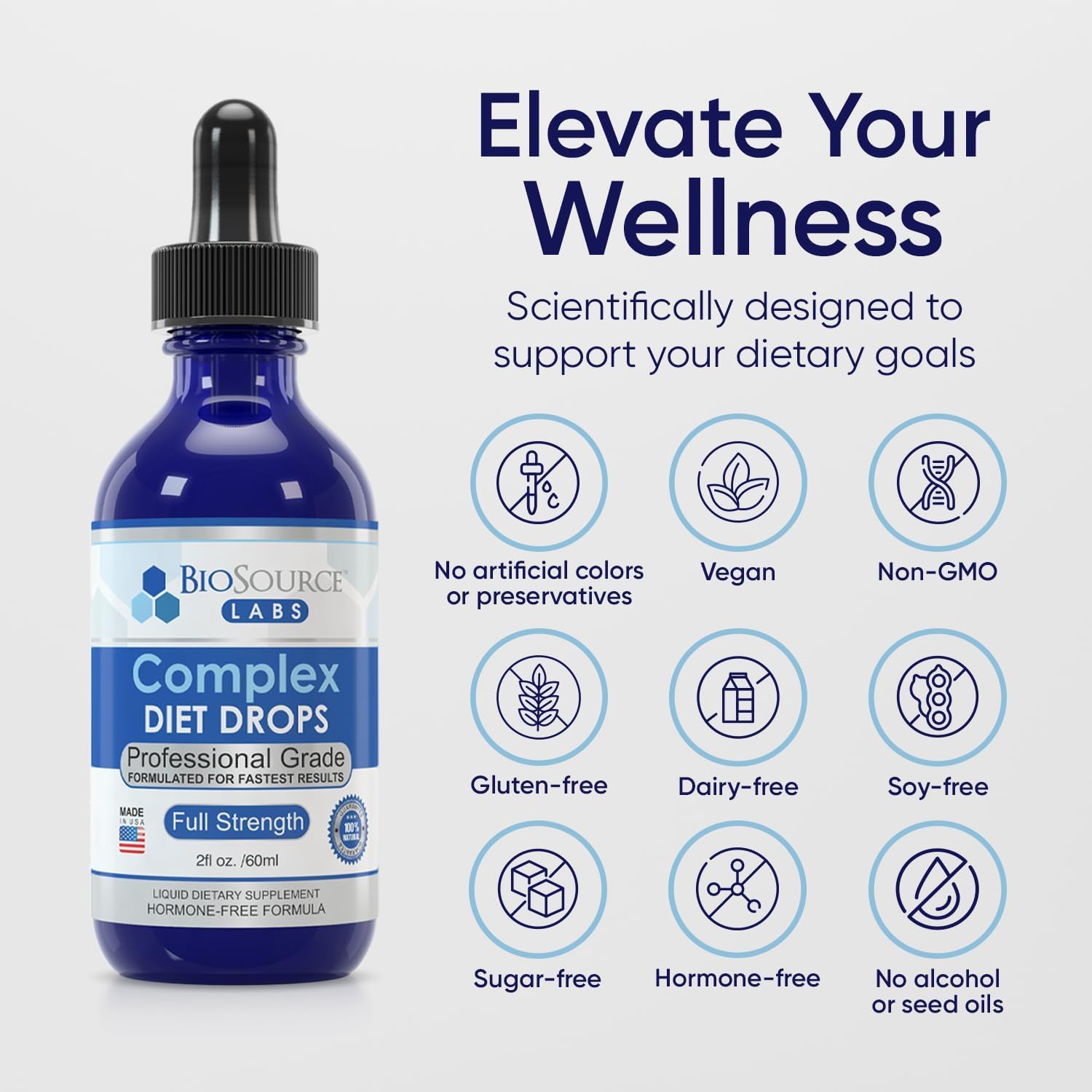 Gouttes précises BioSource Labs Complex Diet Drops utilisées pour le protocole minceur.