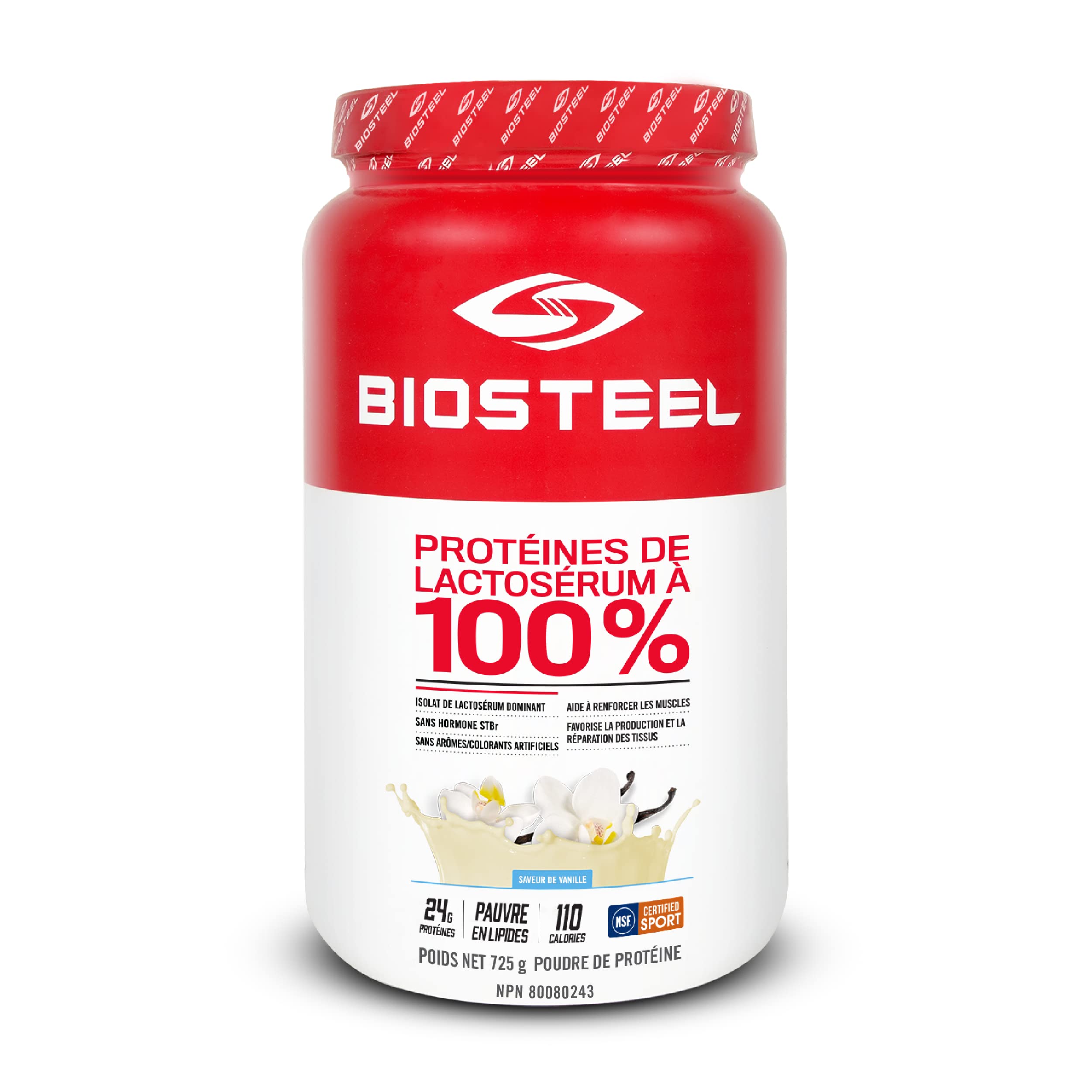 BIOSTEEL vanille doseuse-poudre: facilite la mesure exacte pour une récupération après l'effort.