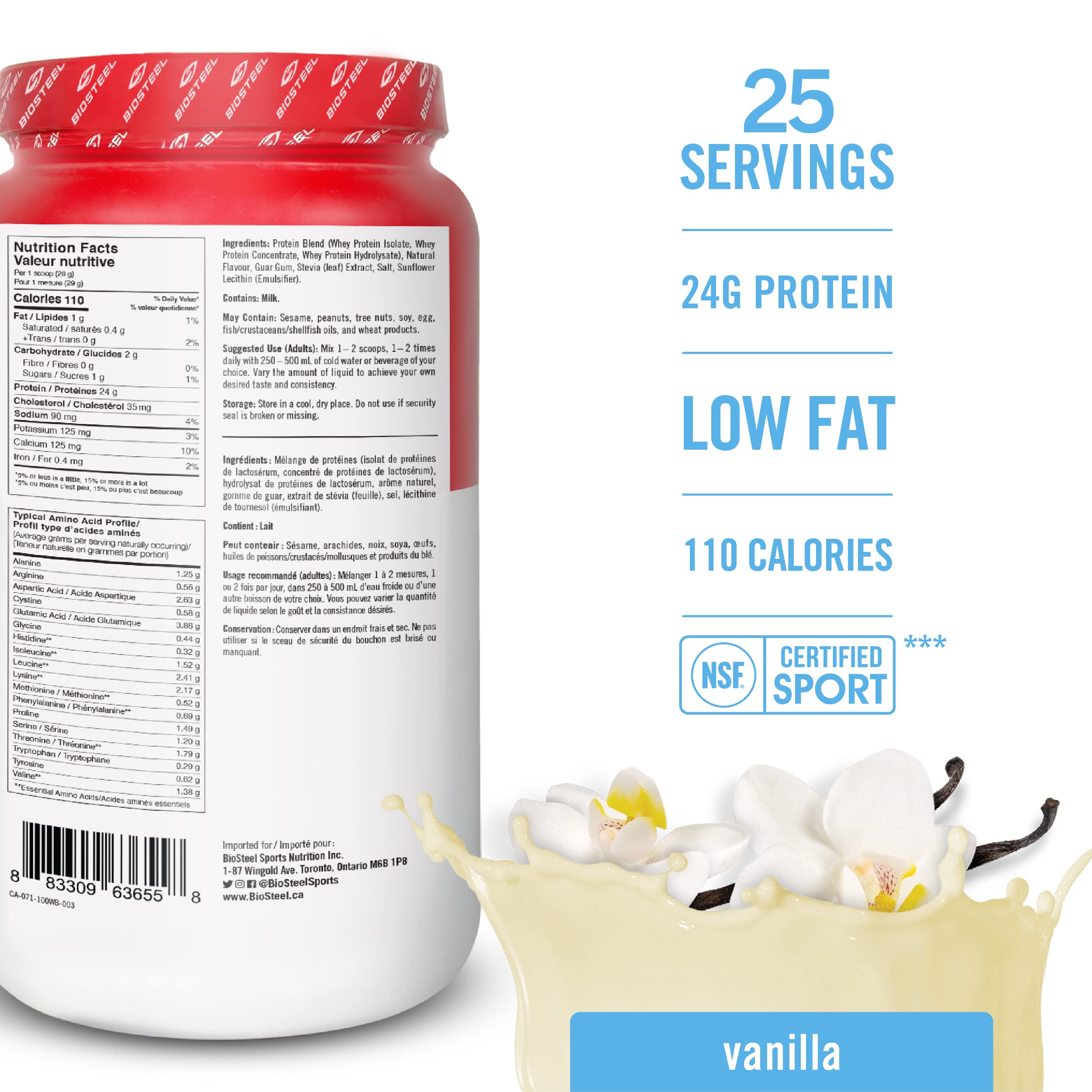 BIOSTEEL vanille shaker: mélange rapide et boisson protéinée prête à consommer.
