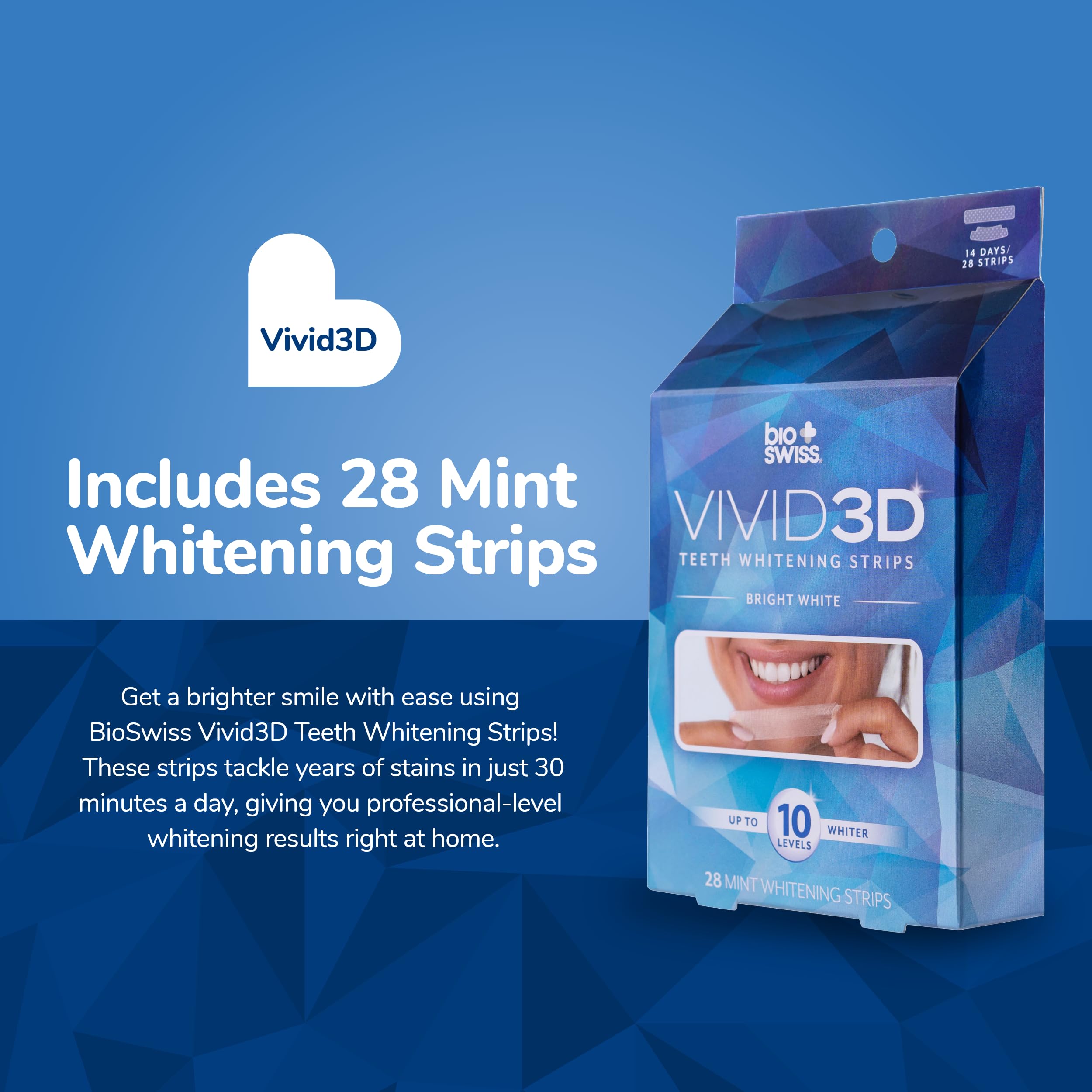 BioSwiss Bandes blanchiment Dents Vivid 3D – paquet 28 bandes, résultats progressifs