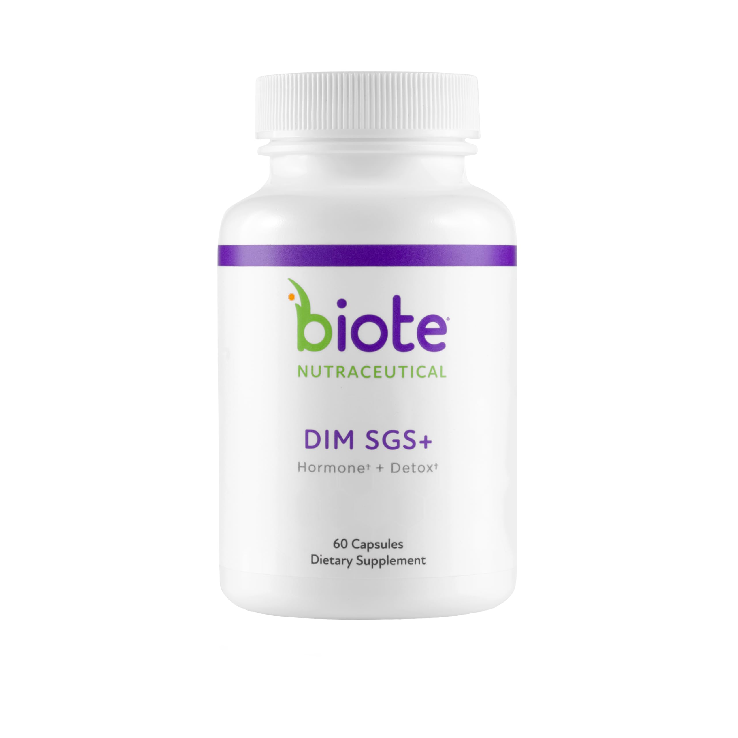 Biote DIM SGS+ bouteille de capsules, soutien potentiel du métabolisme hormonal.