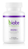 Biote Fer+ boîte de capsules montrant l'emballage pour soutenir l'énergie.
