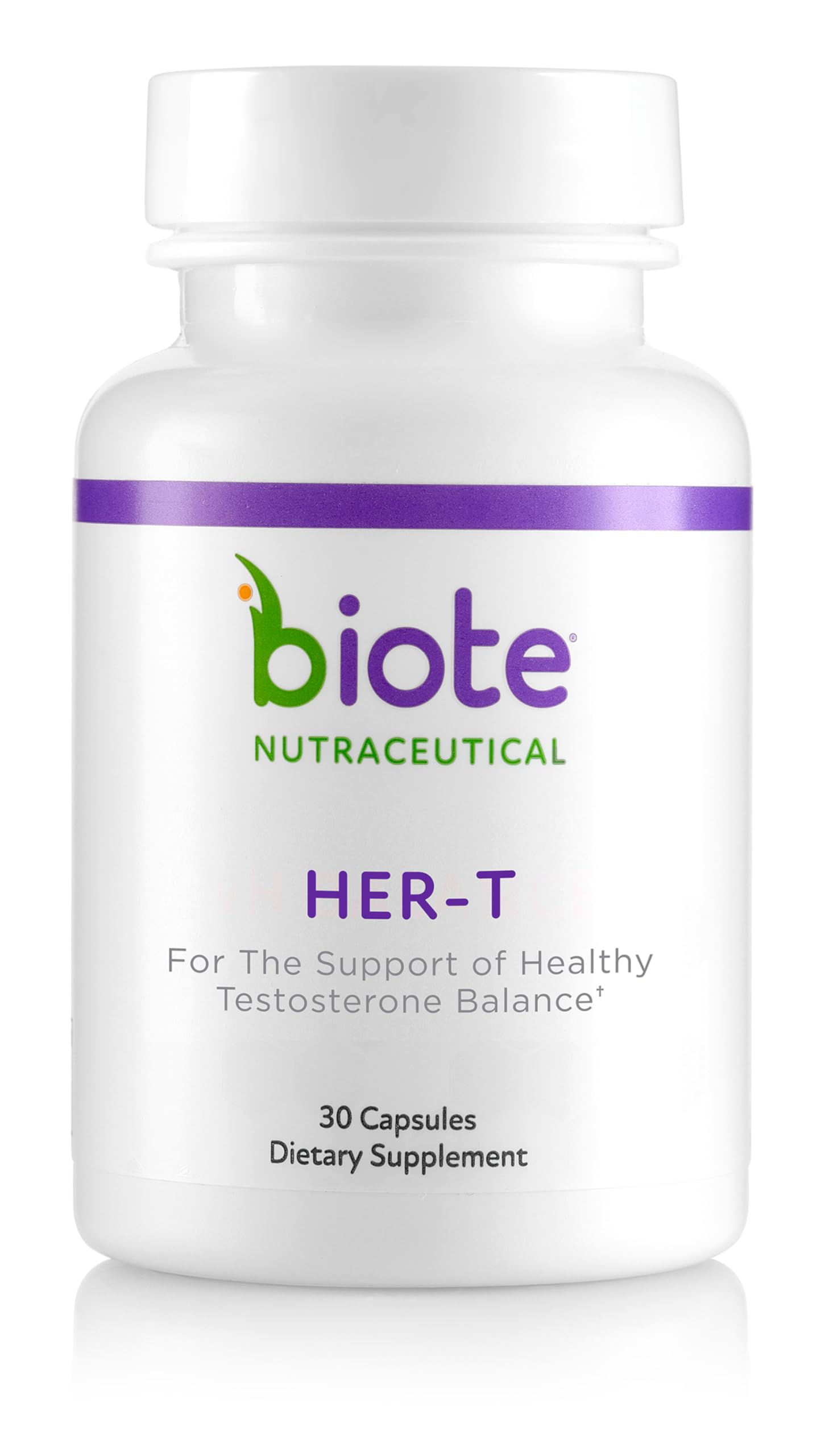 Biote HER-T : bouteille compacte avec capsules faciles à intégrer dans la routine quotidienne.