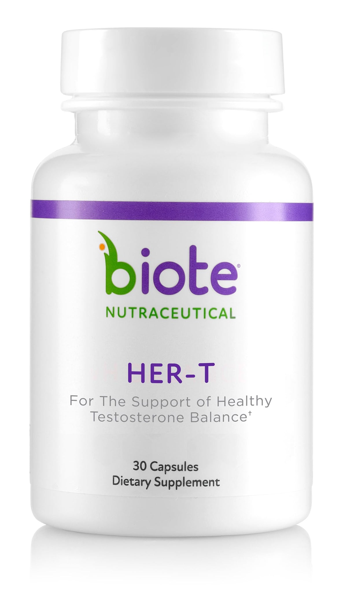 Biote HER-T : bouteille compacte avec capsules faciles à intégrer dans la routine quotidienne.