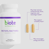 Biote Methyl Factors+ — capsules visibles, soutien potentiel à l'énergie et à la concentration.