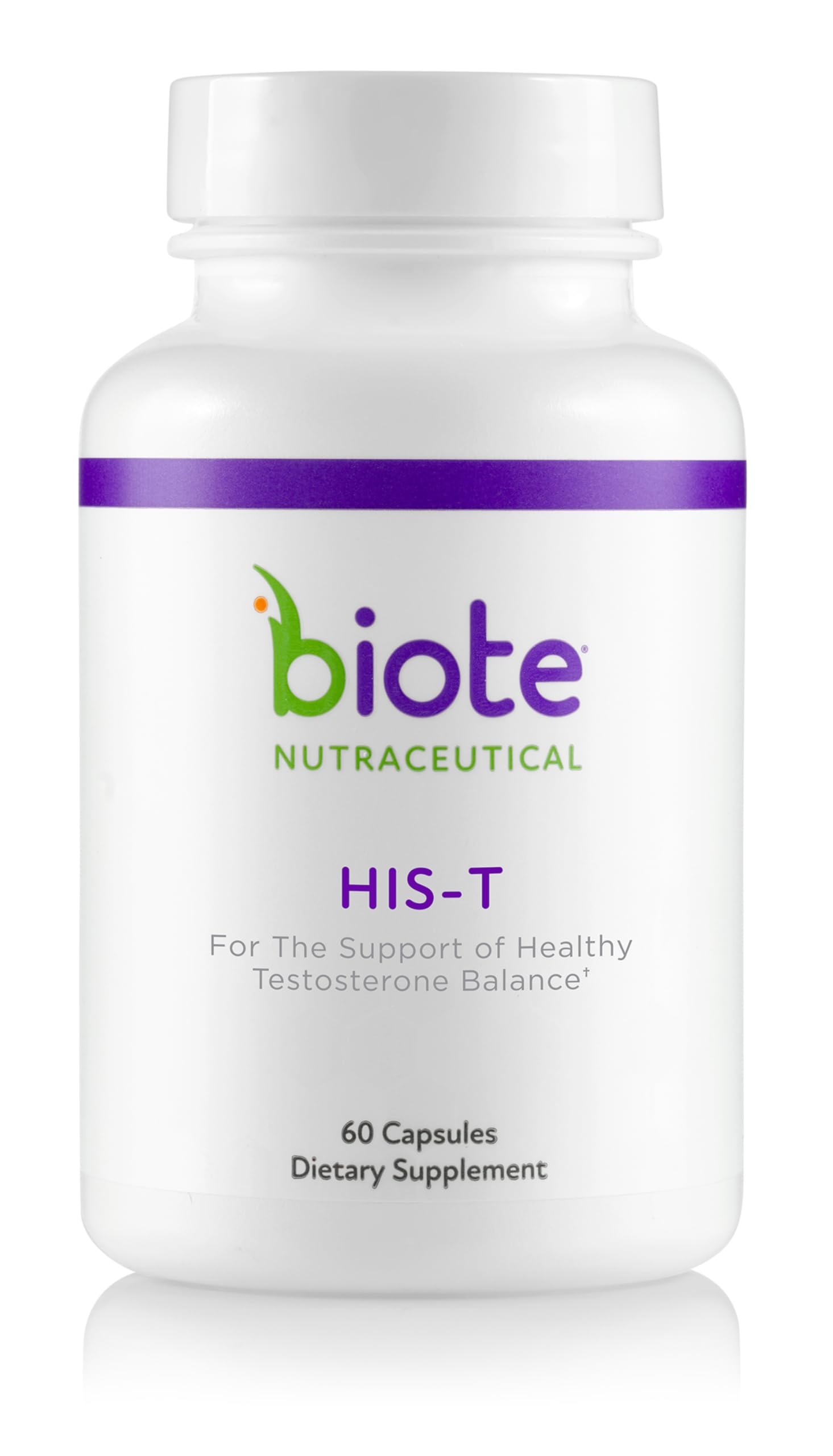 Biote HIS-T, bouteille du produit, soutien potentiel équilibre hormonal chez les hommes.