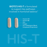 Biote HIS-T, ingrédients clés illustrés, soutiennent une routine de compléments simplifiée.