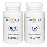 BioTech Pharmacal D3-5, bouteille de 500 comprimés, soutien potentiel à l'apport quotidien en vitamine D.