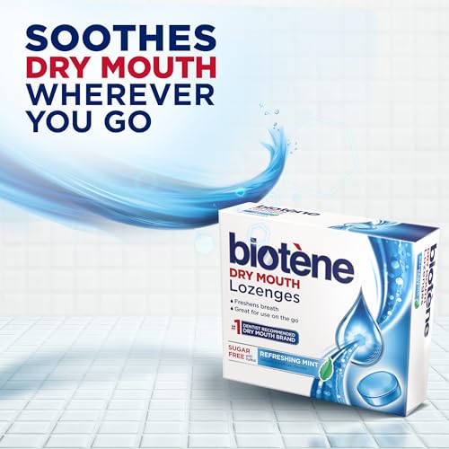 Biotène pastilles bouche sèche menthe utilisées en déplacement pour haleine.