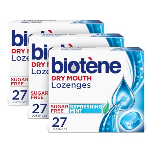 Biotène pastilles bouche sèche menthe dans une boîte pratique.