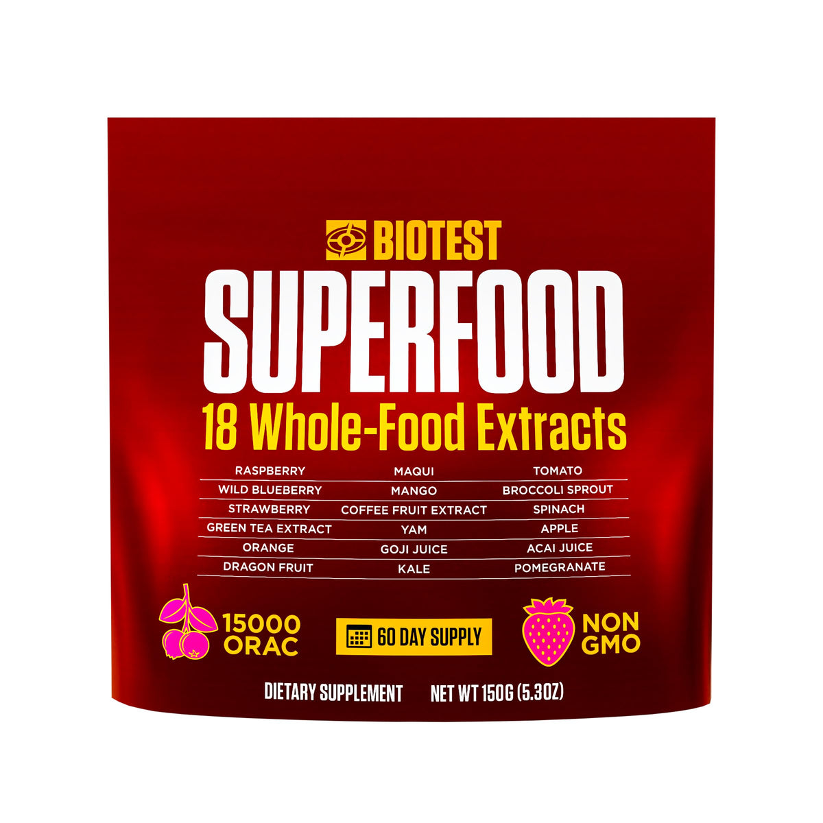 Biotest Superfood Berry-Dense en bouteille, pratique pour un apport quotidien en polyphénols.