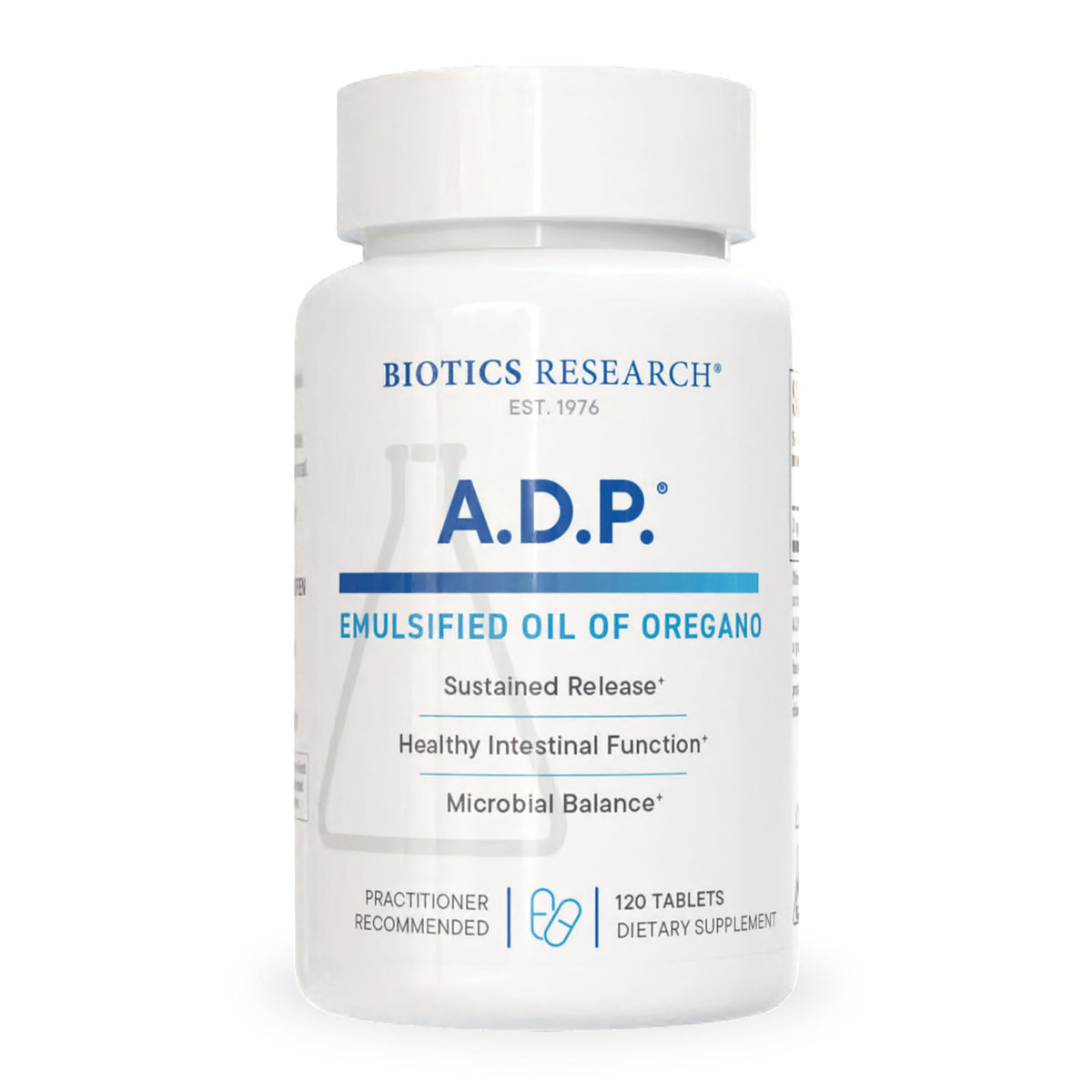 Biotics Research A.D.P. tablettes huile d'origan émulsifiée, support potentiel à la digestion.