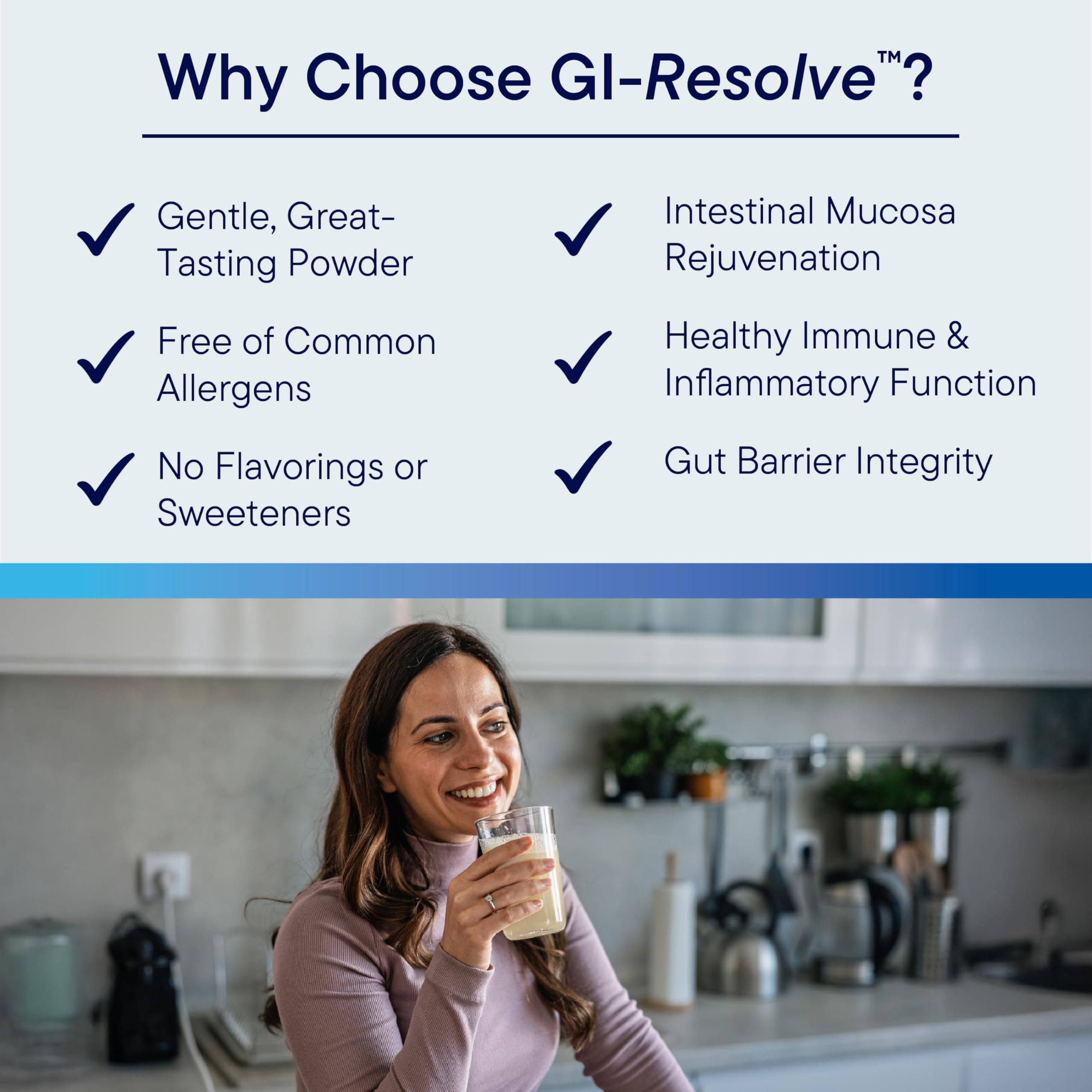 Biotics Research GI Resolve: gros plan sur ingrédients tels que L-glutamine et Zinc carnosine