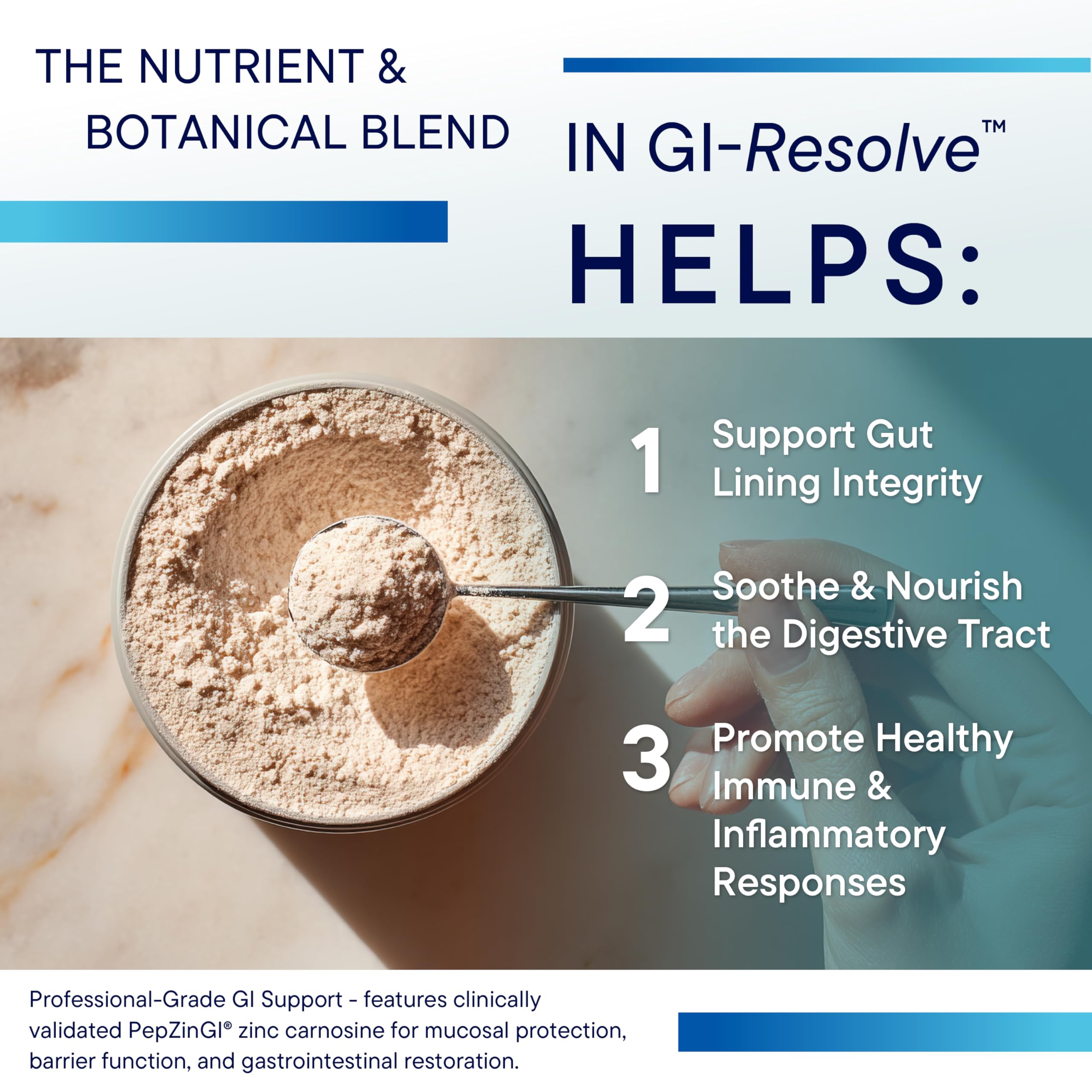 Biotics Research GI Resolve: texture de poudre fine prête à être mélangée