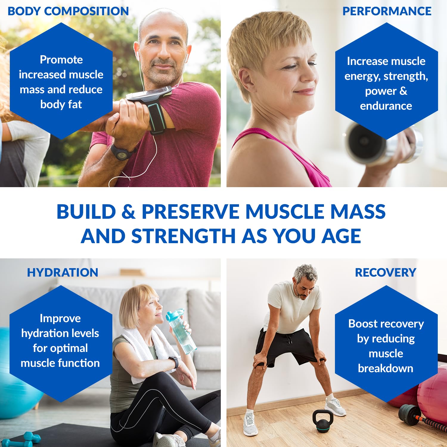 Mélange facile BioTrust Ageless Muscle dans eau, jus ou yaourt.