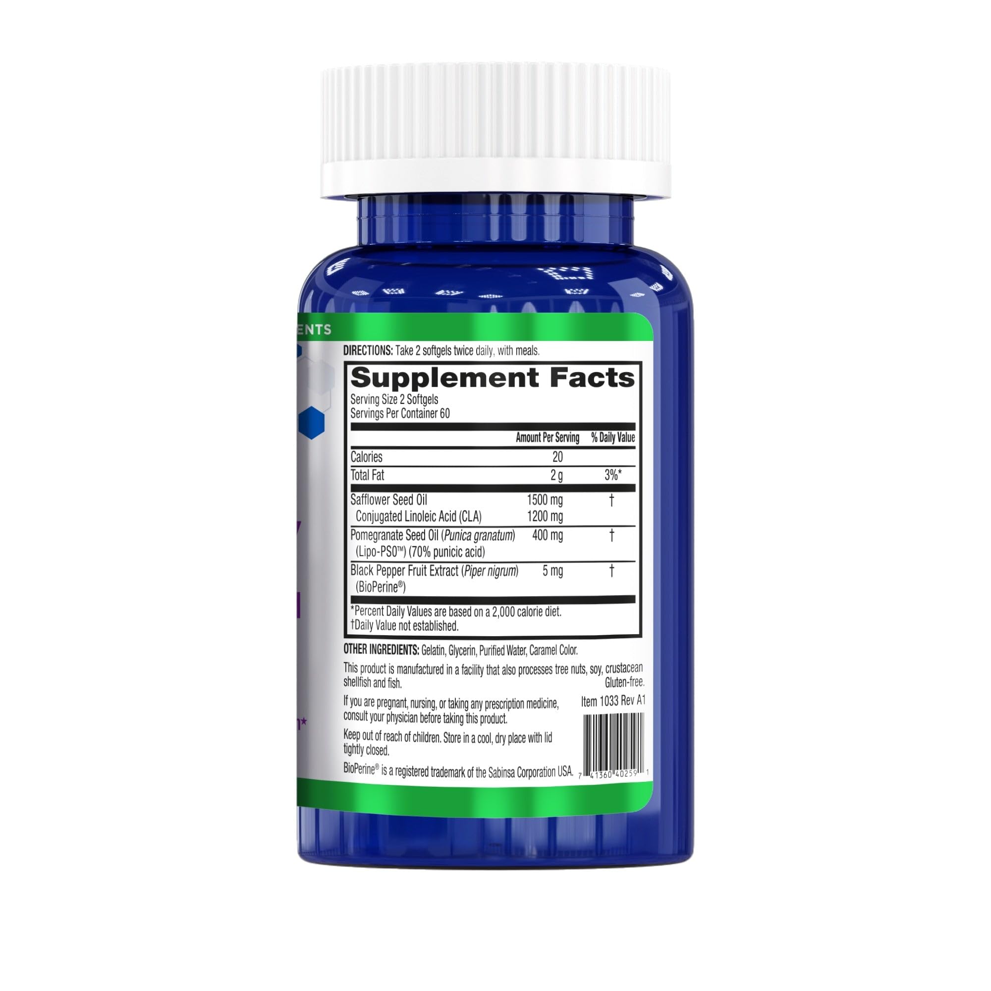 BioTrust BellyTrim XP, étiquettes claires sur les ingrédients et l’utilisation recommandée.