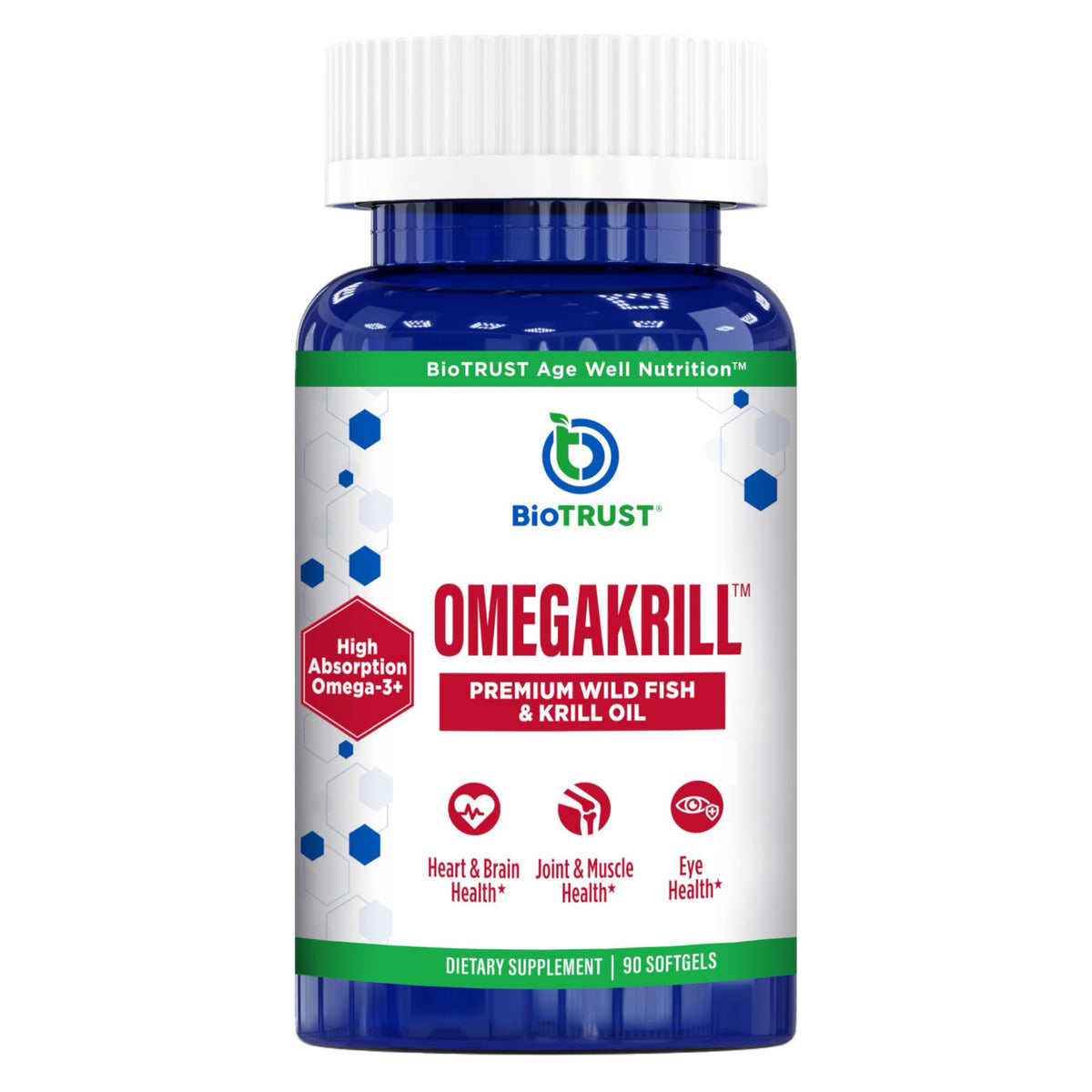 BioTrust OmegaKrill – bouteille et gélules faciles à prendre au quotidien.