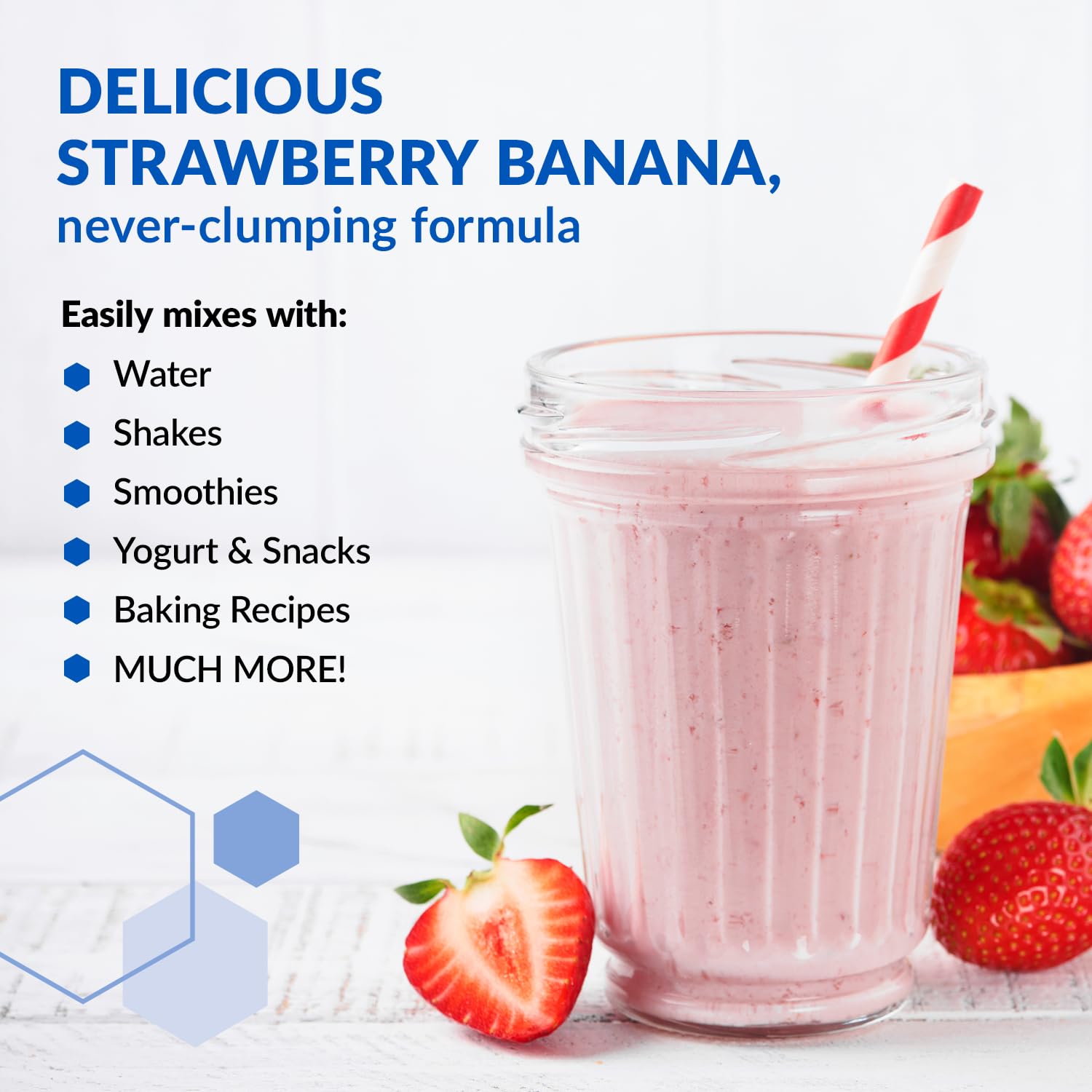 BioTrust protéine faible glucides fraise-banane – étiquette sans hormones et sans OGM.