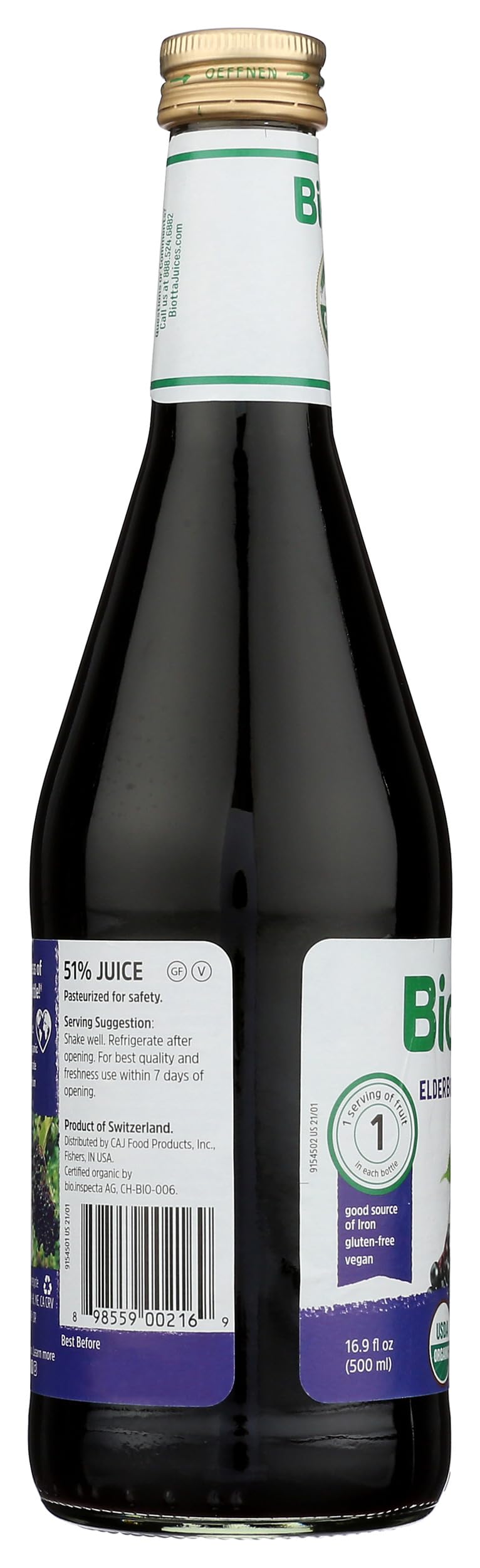 Biotta Naturals Jus de Sureau – petit-déjeuner sain avec boisson vegan et sans gluten