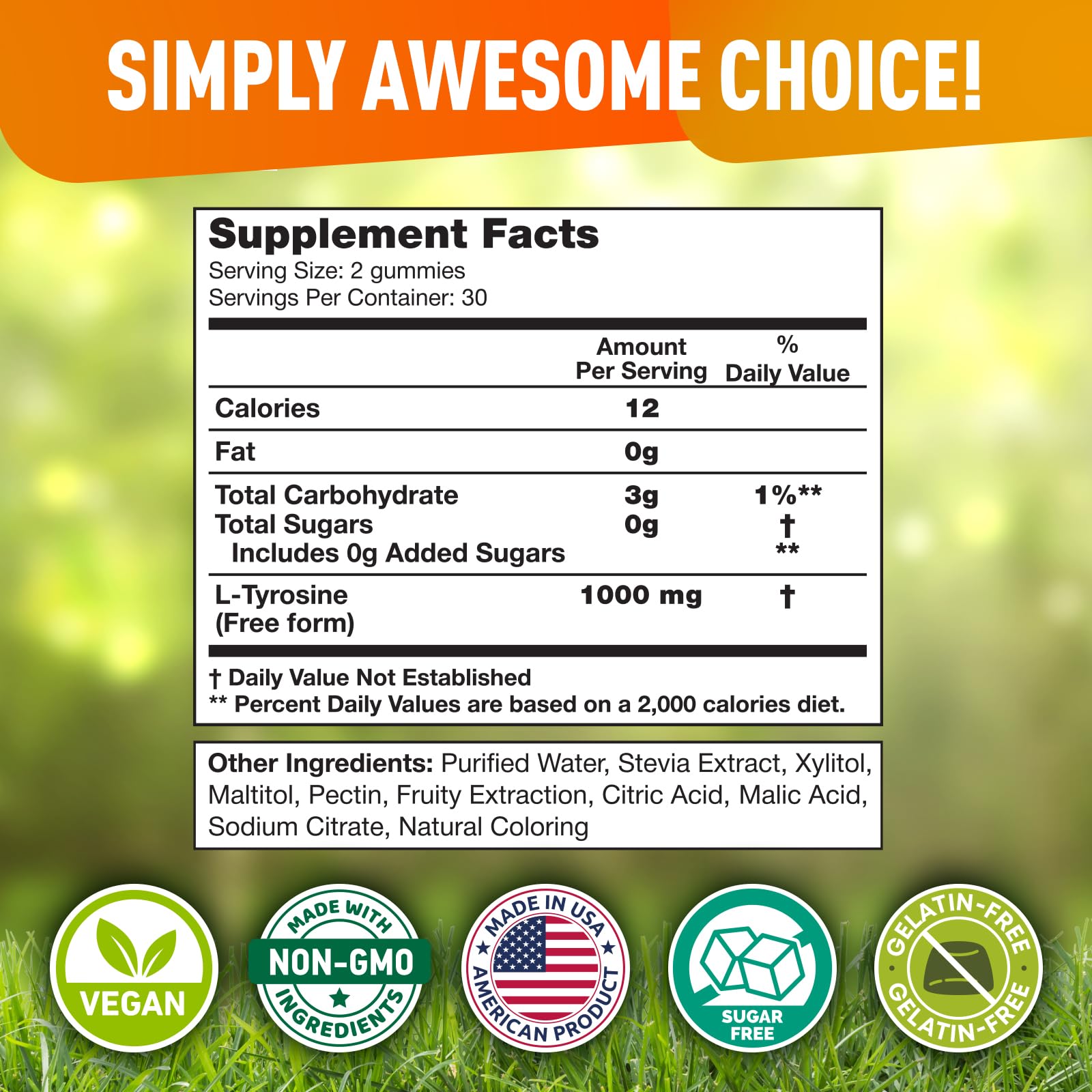 BioVit L Tyrosine Gummies – dosage 1000 mg par portion et focus potentiel.