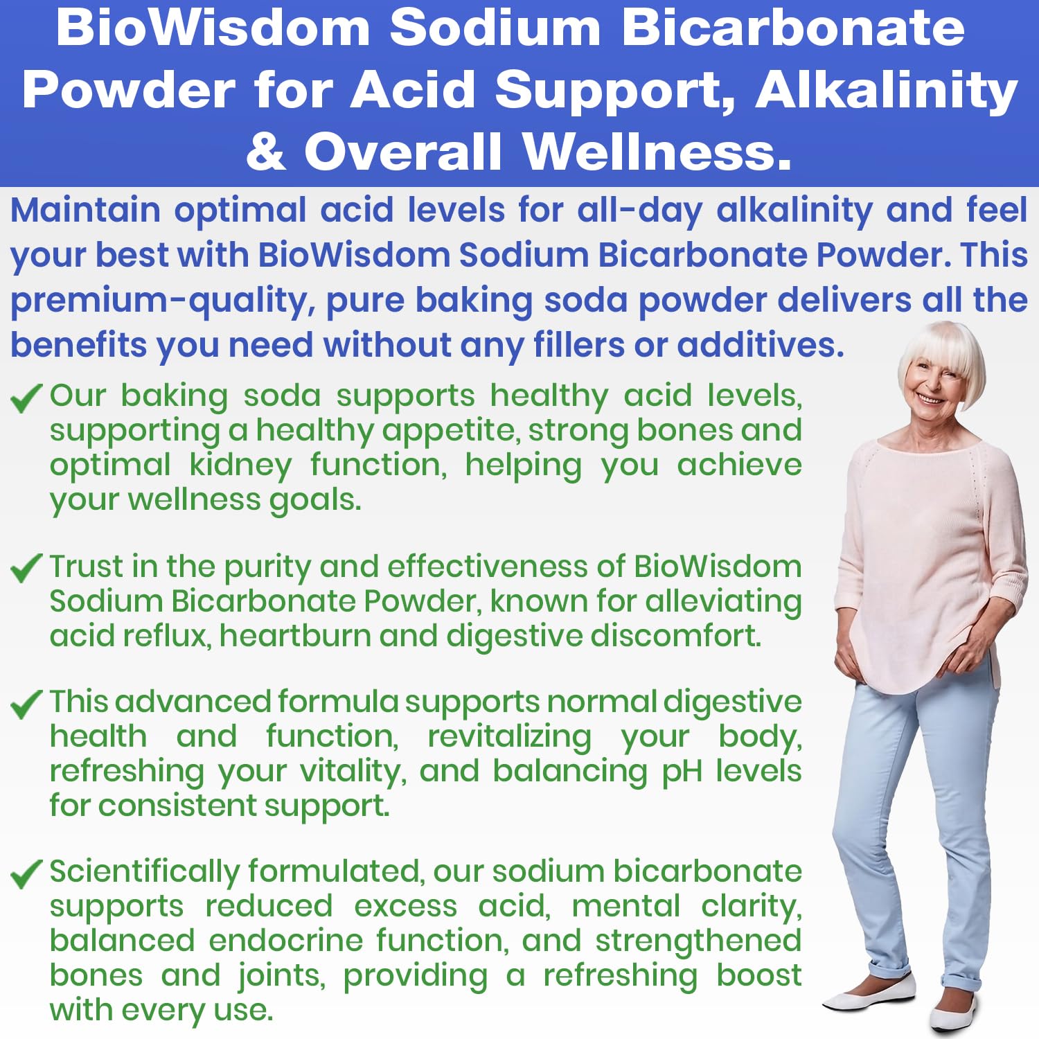 BioWisdom Nutraceuticals — poudre sans aluminium pour neutraliser l'acidité légère en cuisine.