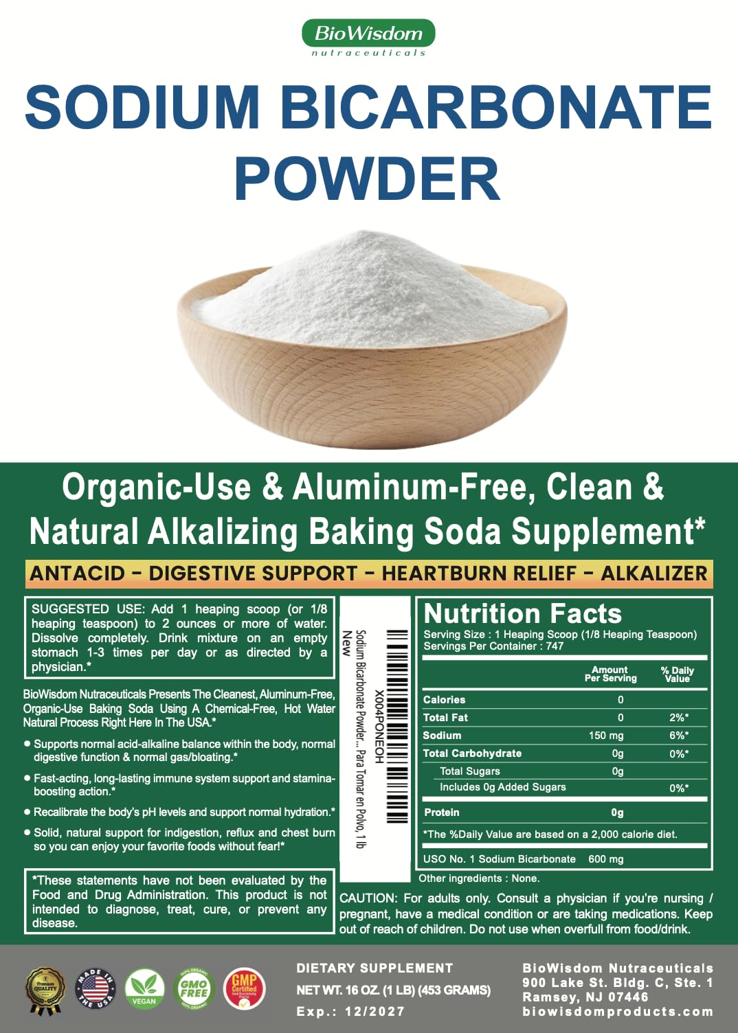 BioWisdom Nutraceuticals — fabriqué aux États‑Unis selon normes cGMP.