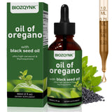 BIOZQYNK gouttes-liquides-origan-nigelle sur bouteille, soutien immunitaire naturel et bien-être.